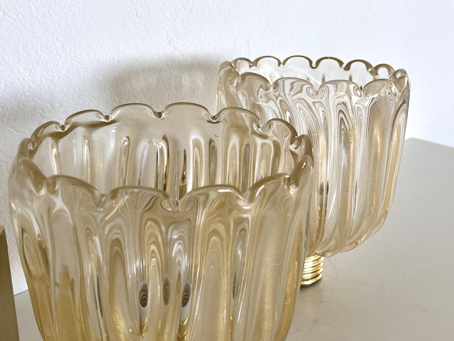 Italian Brass and Murano Glass Wall Lights or Sconces in Art Deco Style, 1990s 5