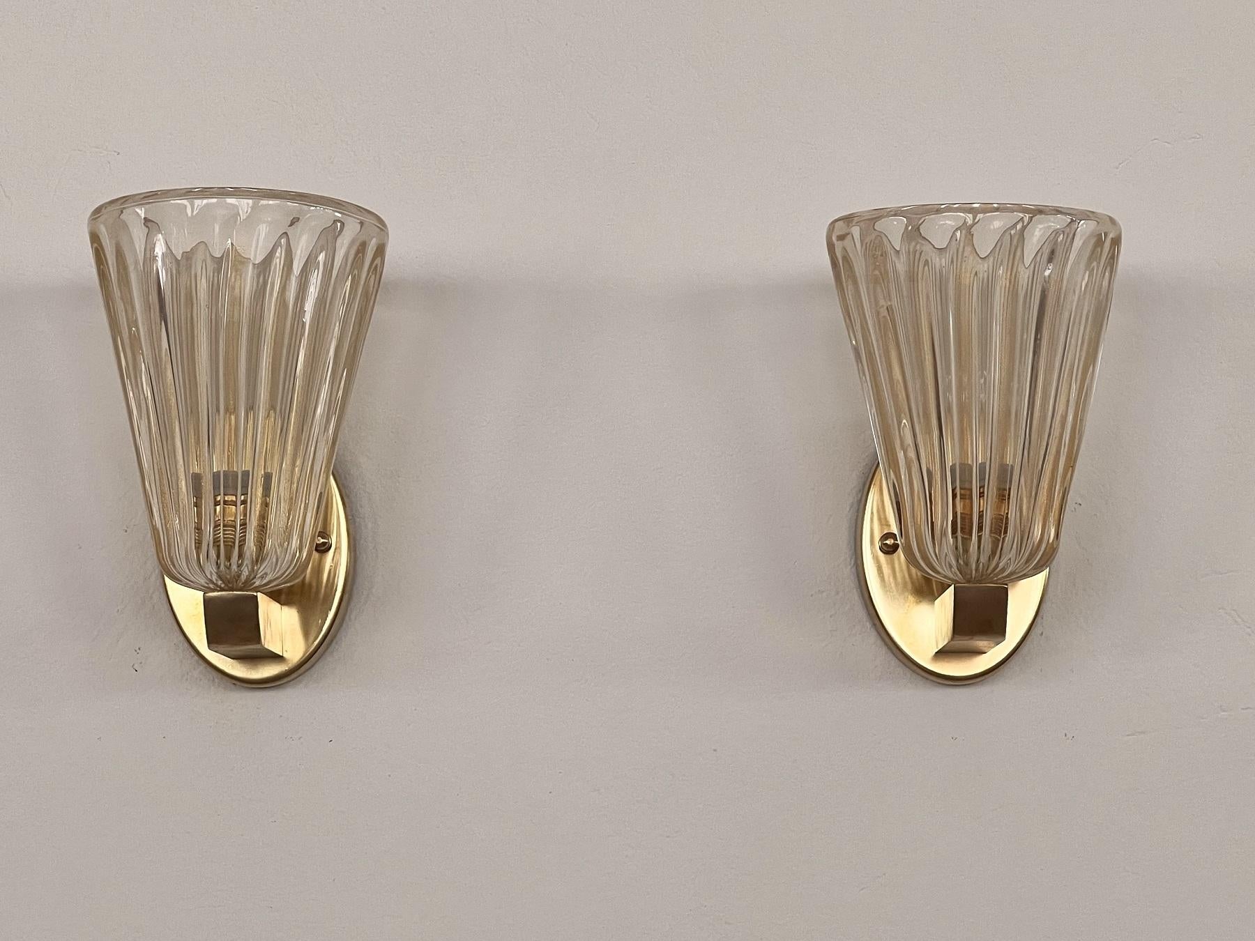 Italian Brass and Murano Glass Wall Lights or Sconces in Art Deco Style, 1990s For Sale 5