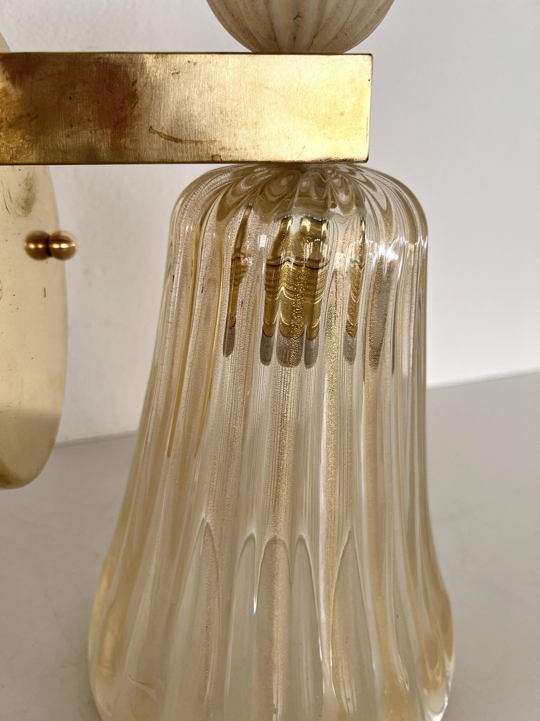 Italian Brass and Murano Glass Wall Lights or Sconces in Art Deco Style, 1990s For Sale 5
