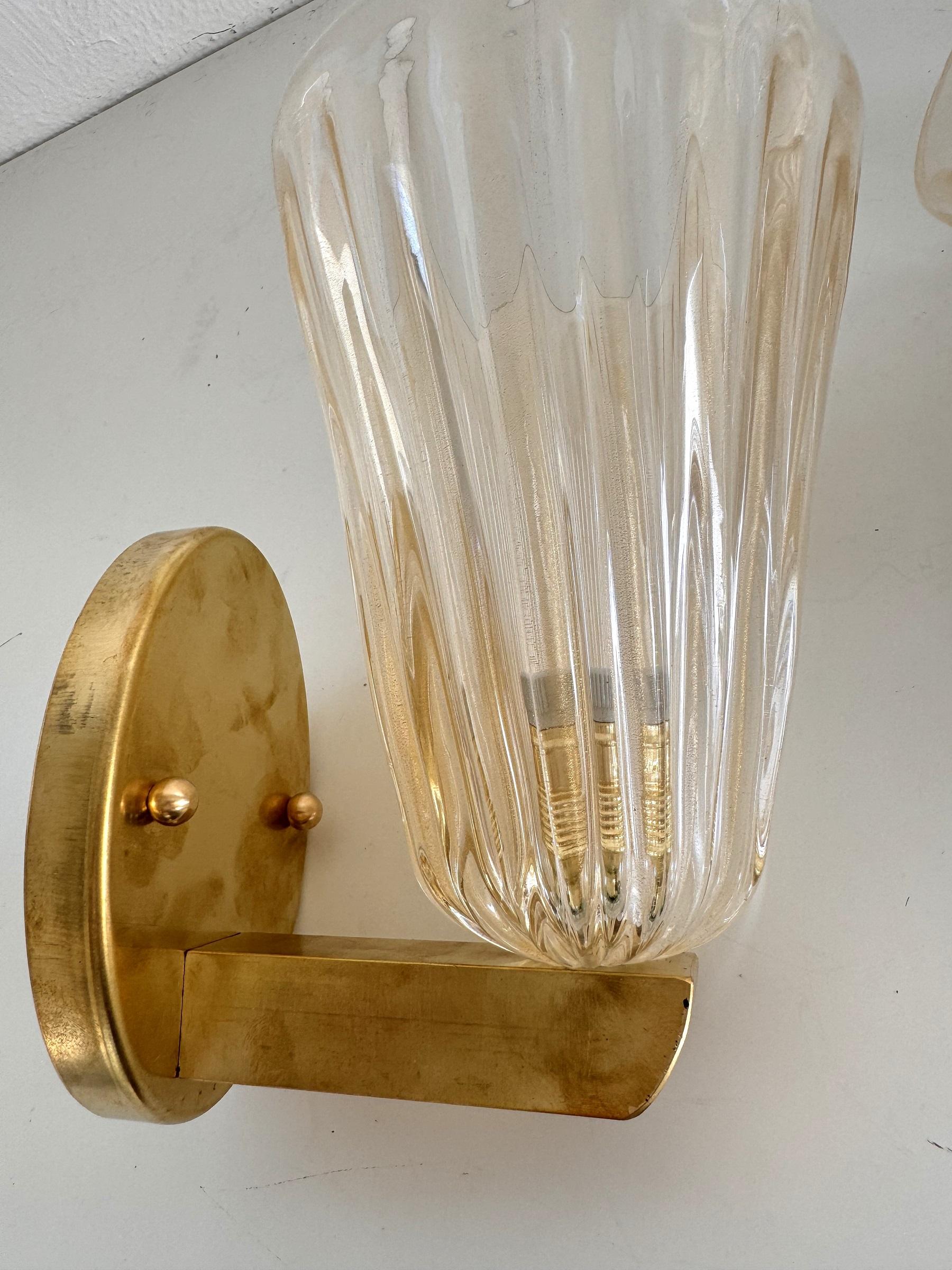 Italian Brass and Murano Glass Wall Lights or Sconces in Art Deco Style, 1990s 5