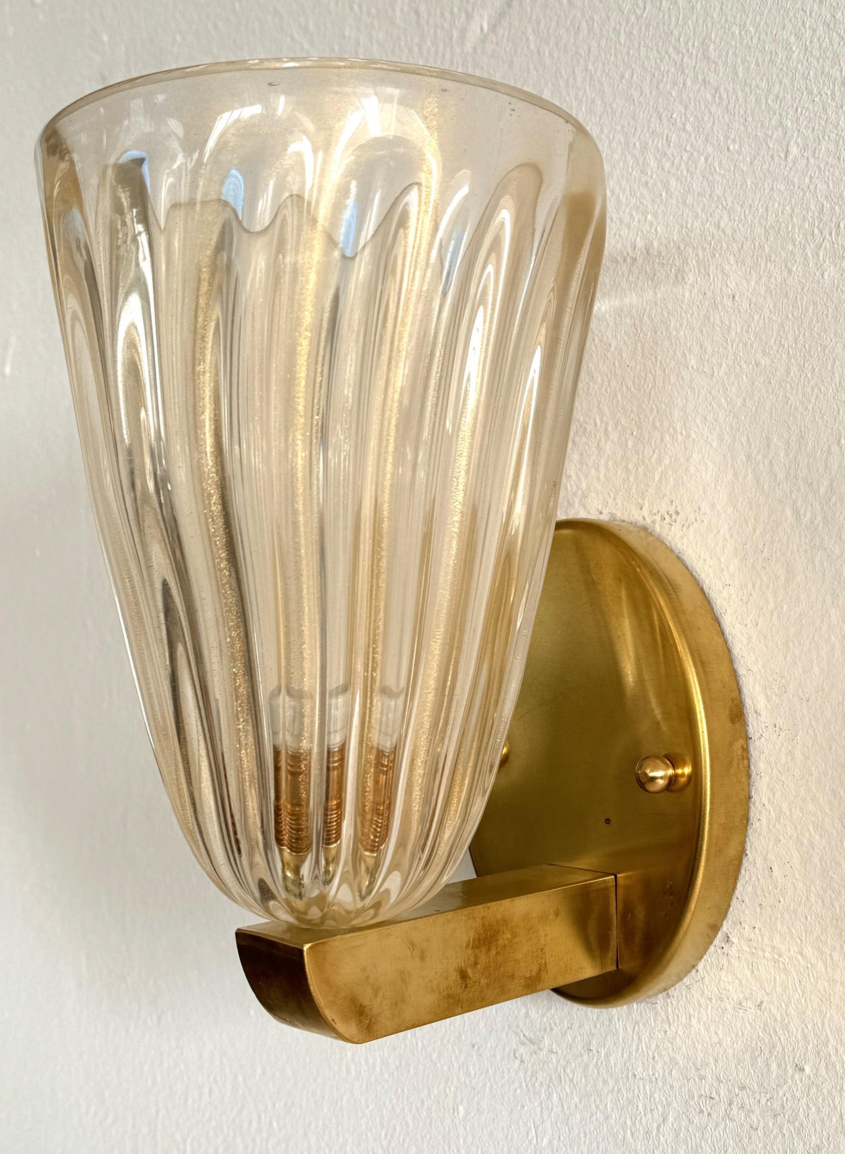 Italian Brass and Murano Glass Wall Lights or Sconces in Art Deco Style, 1990s 5