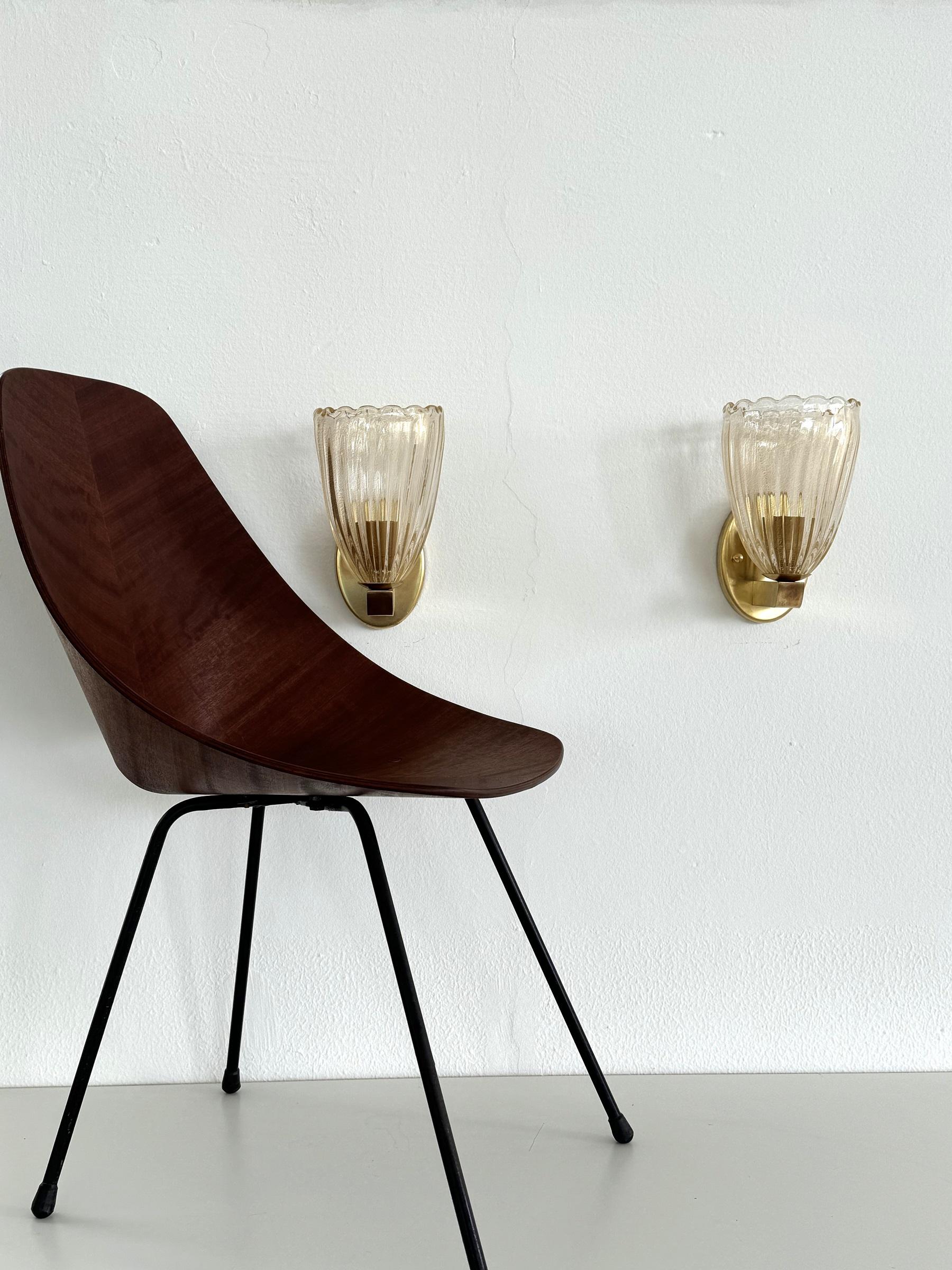 Italian Brass and Murano Glass Wall Lights or Sconces in Art Deco Style, 1990s en venta 2