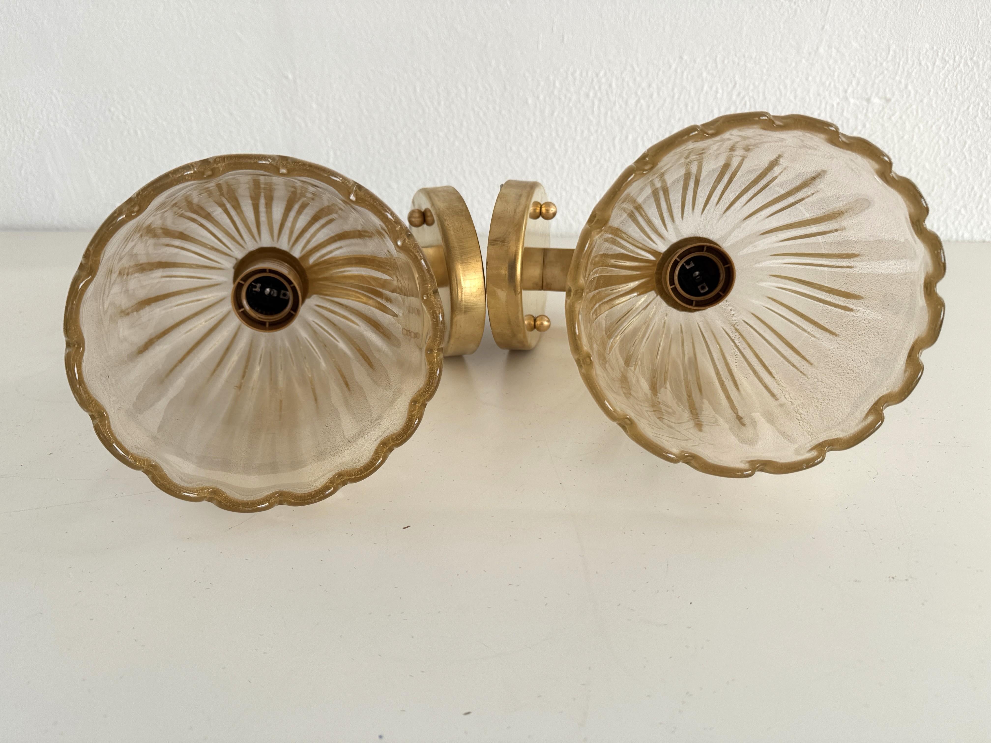 Italian Brass and Murano Glass Wall Lights or Sconces in Art Deco Style, 1990s For Sale 5