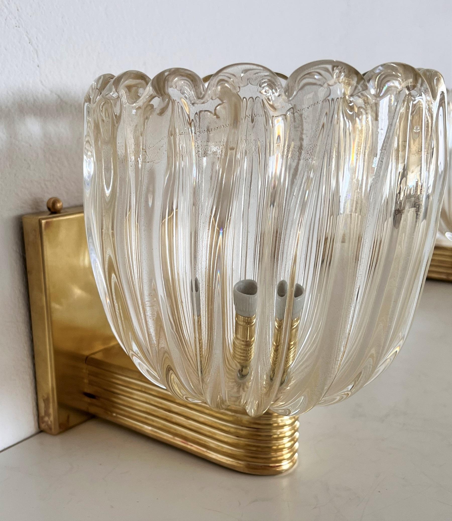 Italian Brass and Murano Glass Wall Lights or Sconces in Art Deco Style, 1990s 6