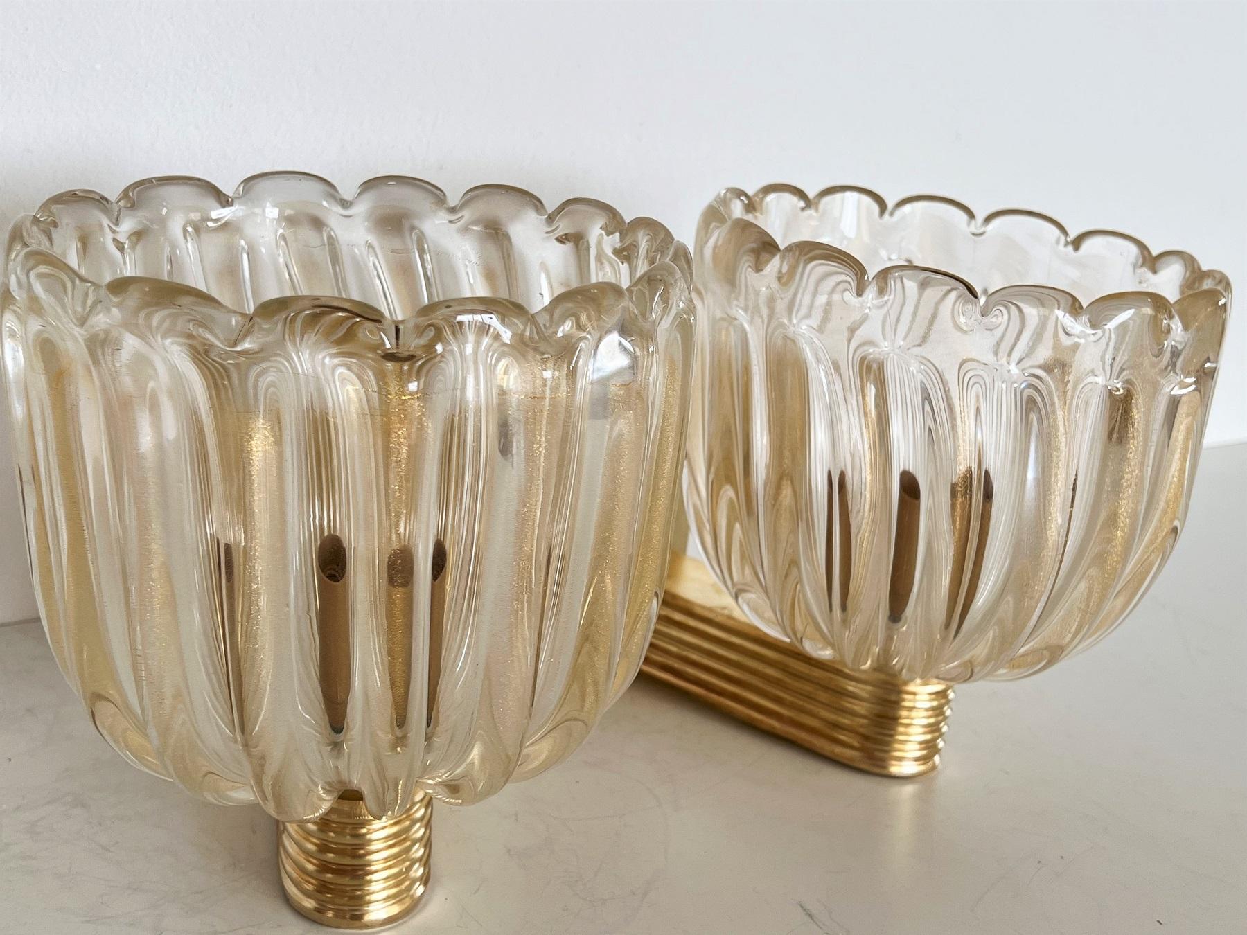 Italian Brass and Murano Glass Wall Lights or Sconces in Art Deco Style, 1990s 6