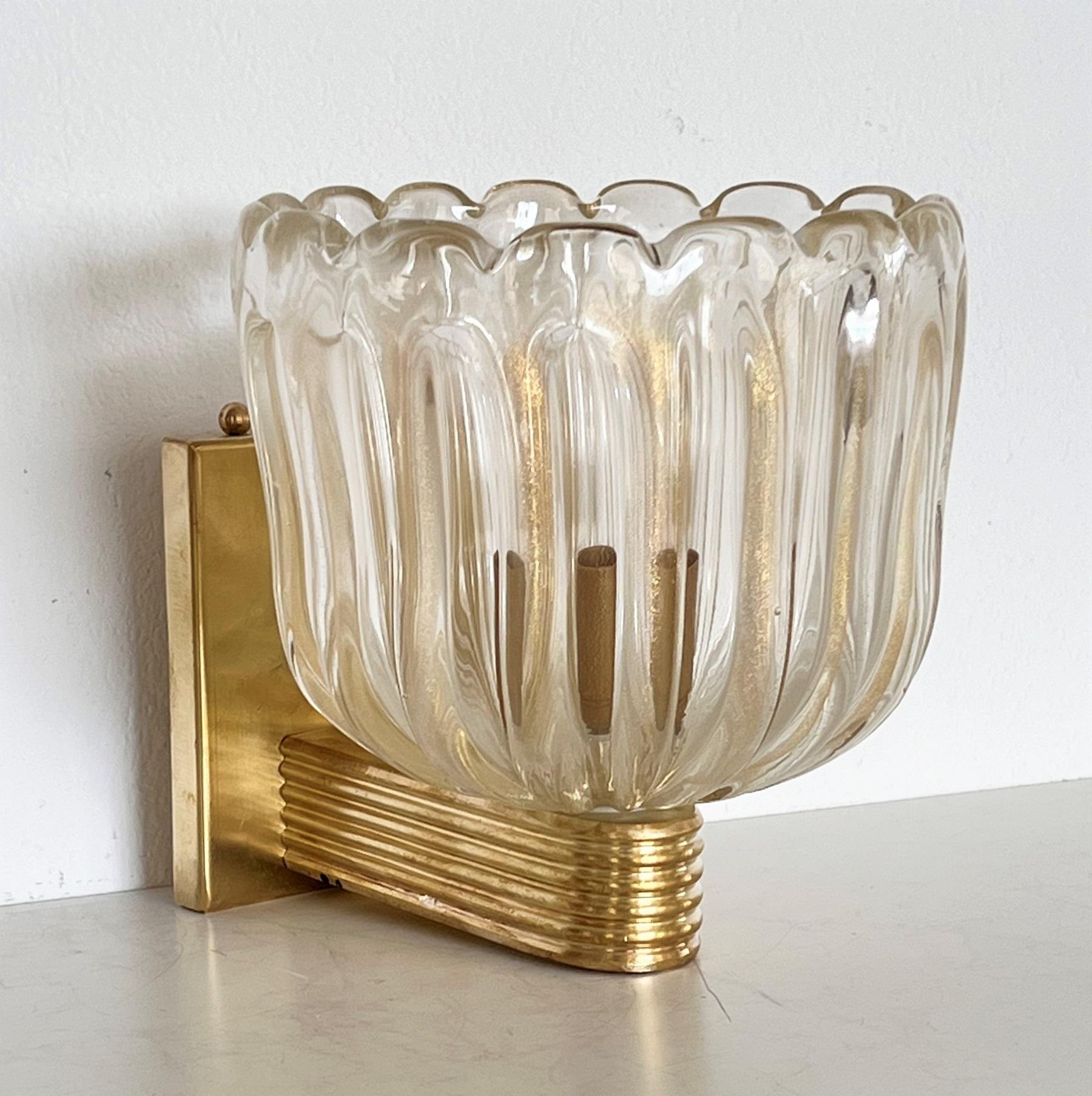 Italian Brass and Murano Glass Wall Light or Sconce in Art Deco Style, 1990s 6