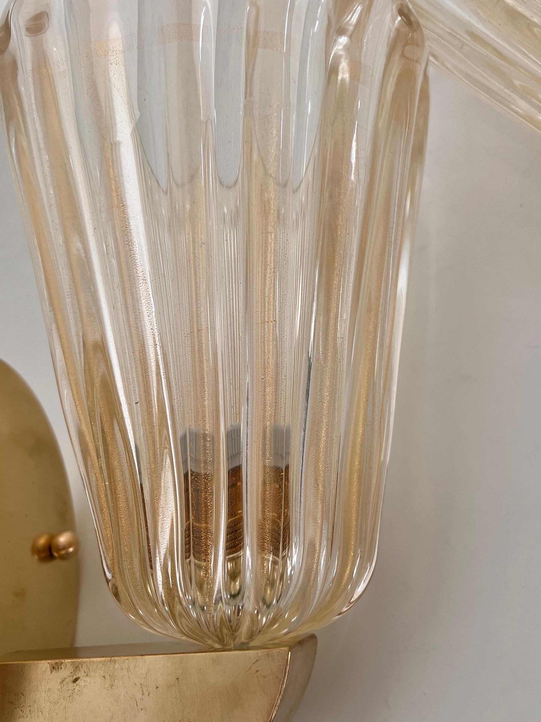 Italian Brass and Murano Glass Wall Lights or Sconces in Art Deco Style, 1990s 6