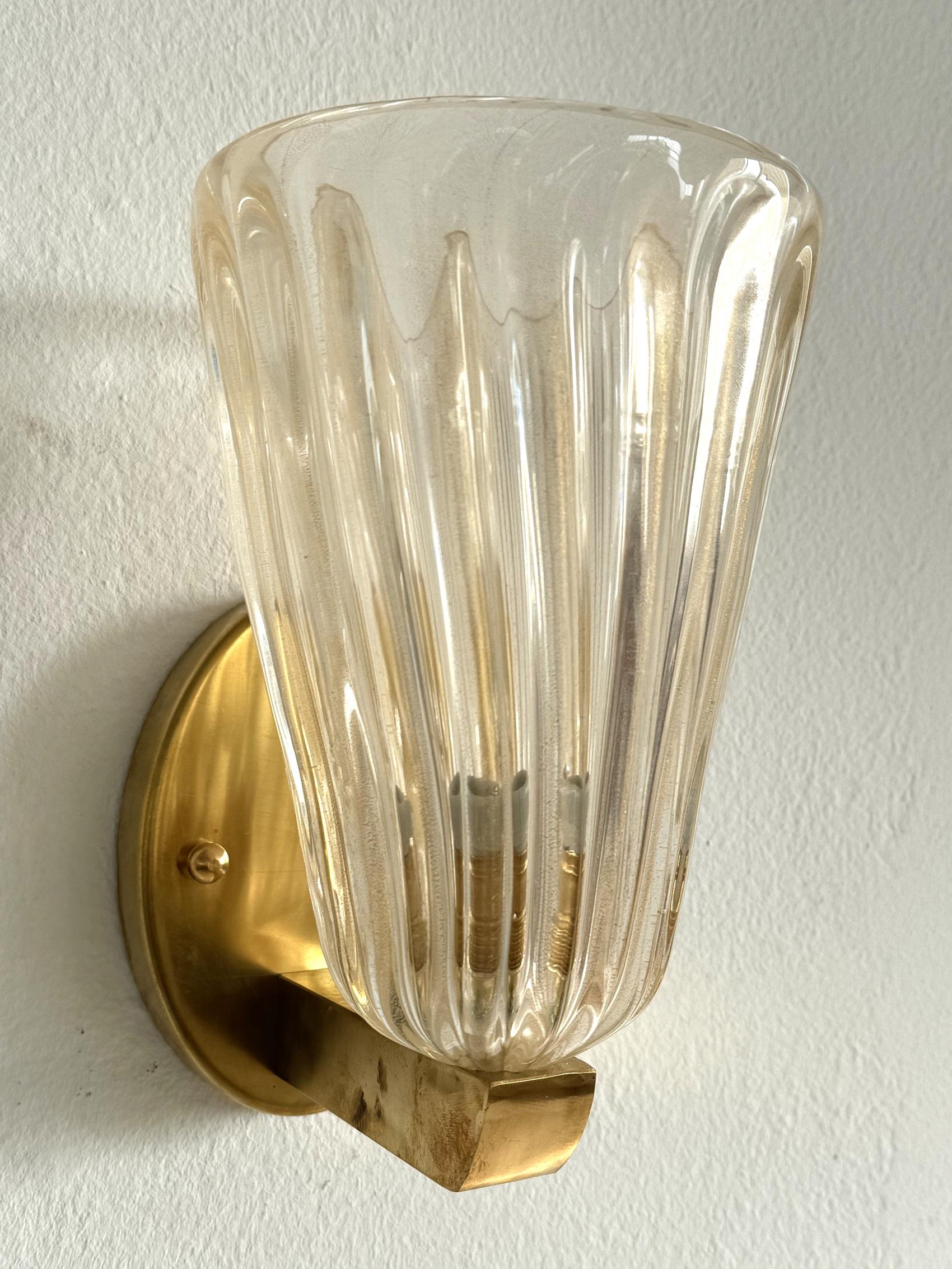Italian Brass and Murano Glass Wall Lights or Sconces in Art Deco Style, 1990s 6