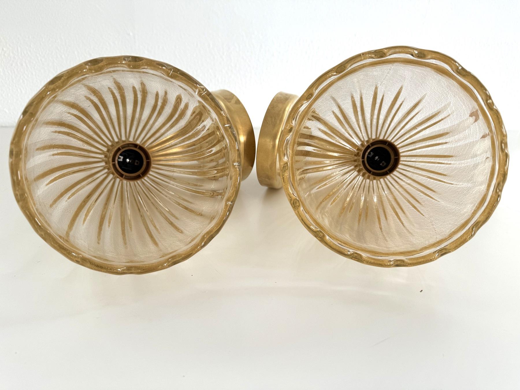 Italian Brass and Murano Glass Wall Lights or Sconces in Art Deco Style, 1990s en venta 3