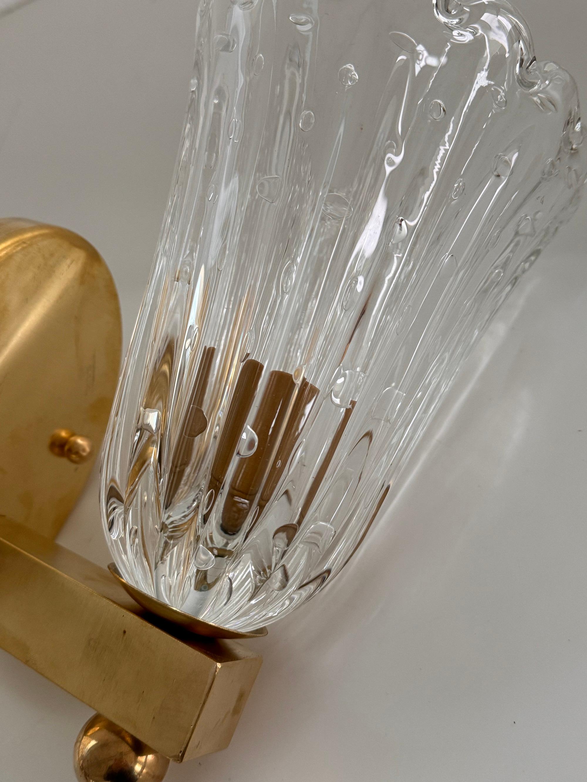 Italian Brass and Murano Glass Wall Lights or Sconces in Art Deco Style, 1990s For Sale 6