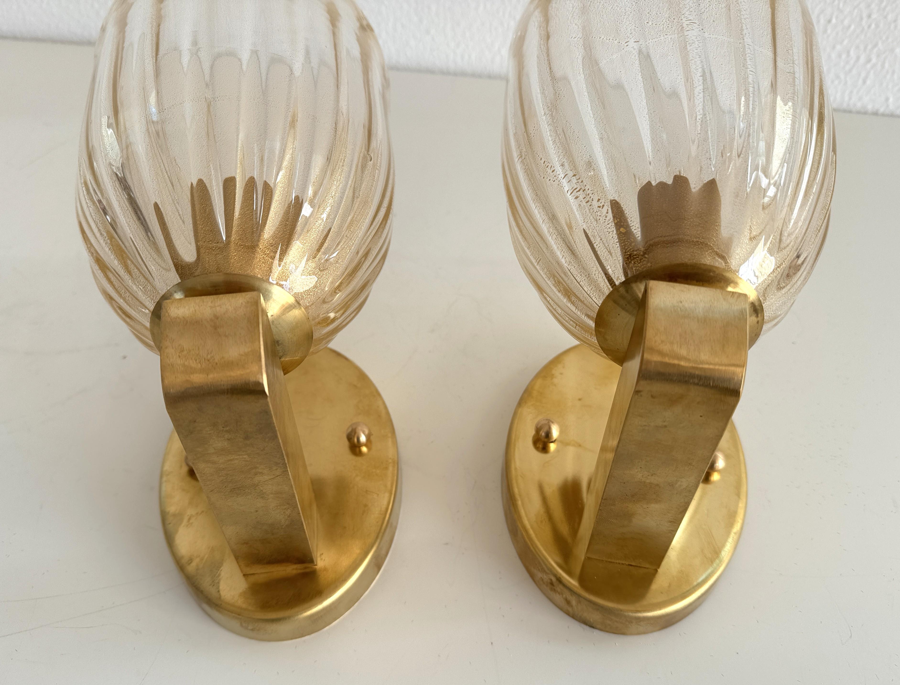 Italian Brass and Murano Glass Wall Lights or Sconces in Art Deco Style, 1990s For Sale 6
