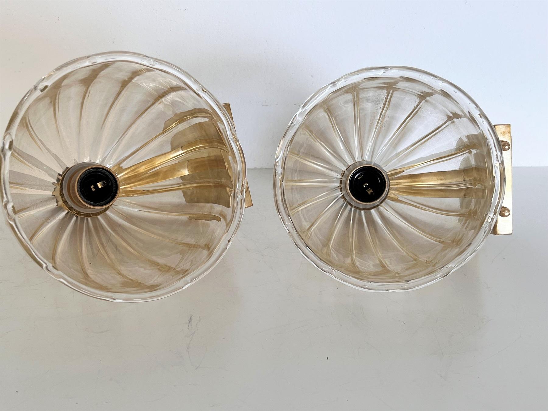 Italian Brass and Murano Glass Wall Lights or Sconces in Art Deco Style, 1990s 7