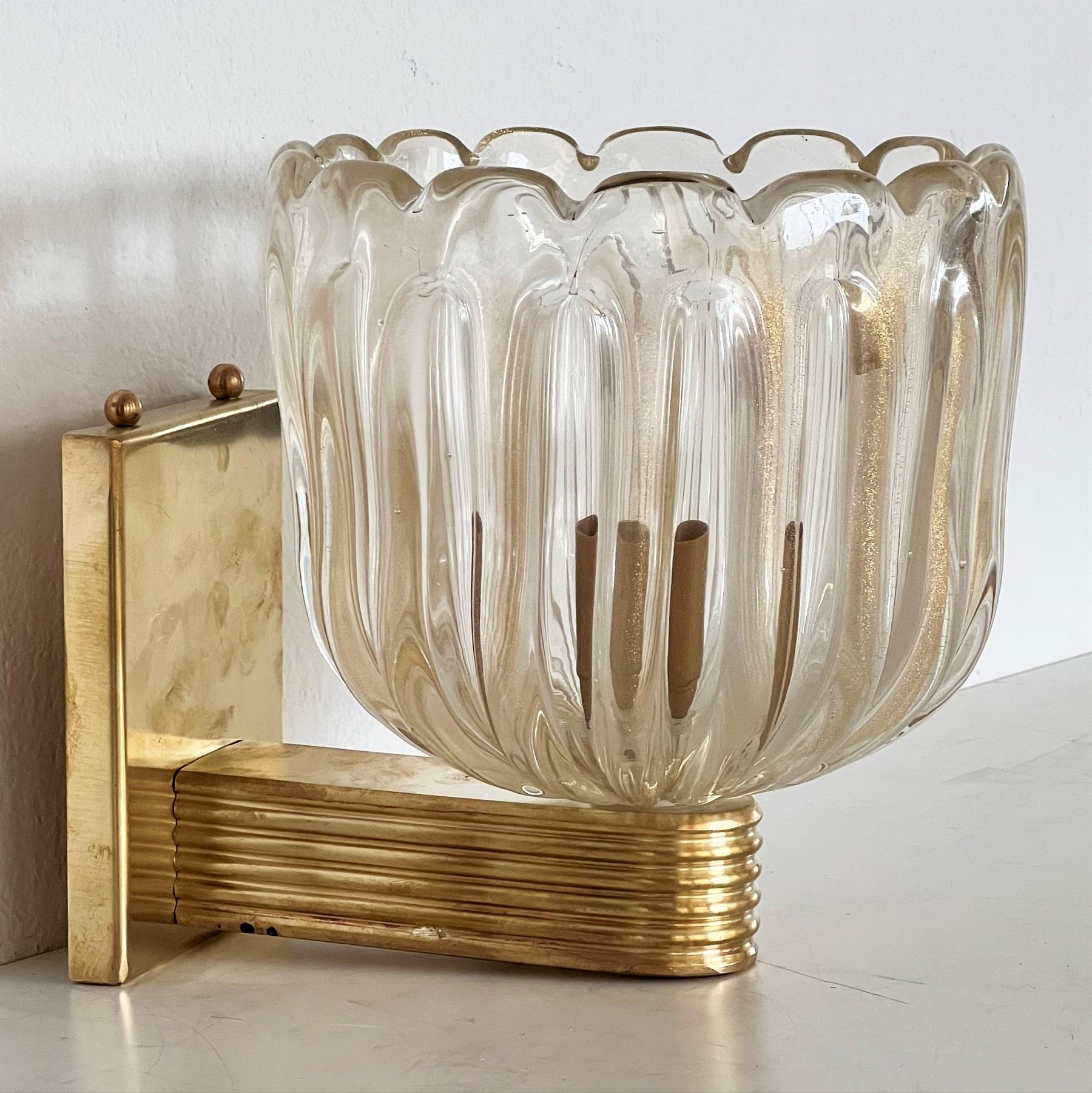 Italian Brass and Murano Glass Wall Light or Sconce in Art Deco Style, 1990s 7
