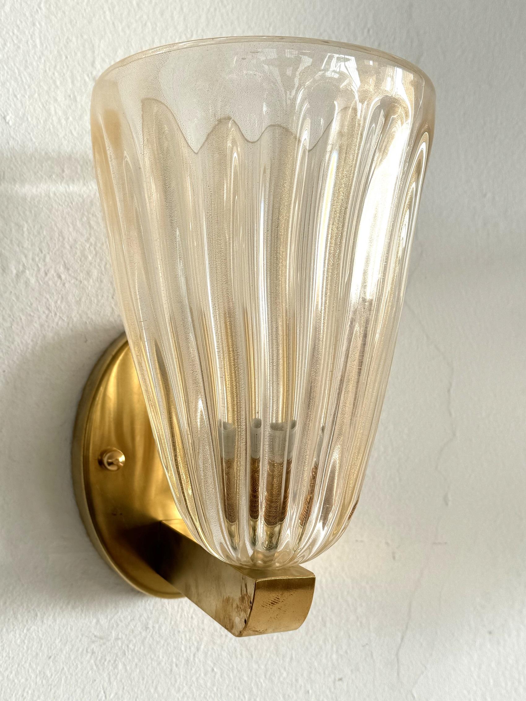 Italian Brass and Murano Glass Wall Lights or Sconces in Art Deco Style, 1990s 7