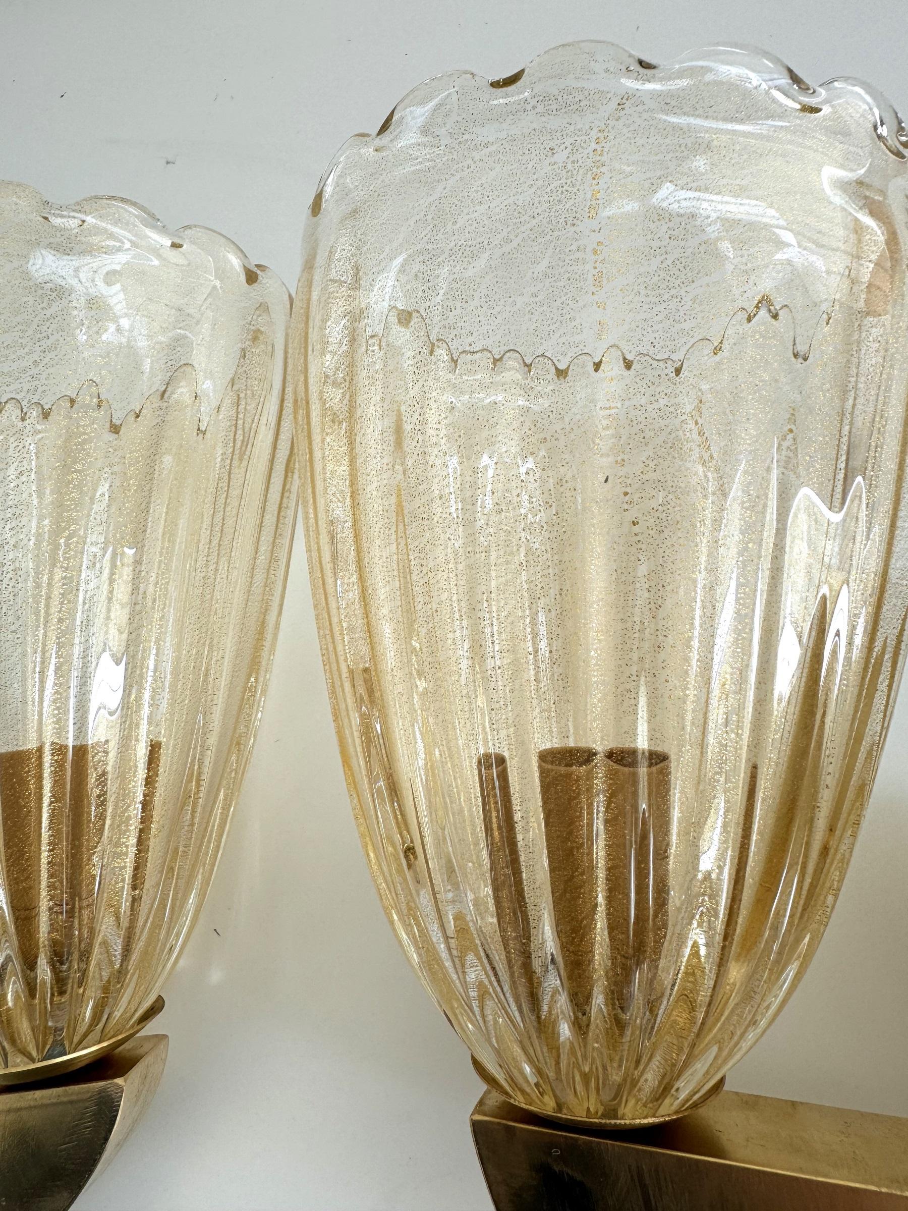 Italian Brass and Murano Glass Wall Lights or Sconces in Art Deco Style, 1990s en venta 4