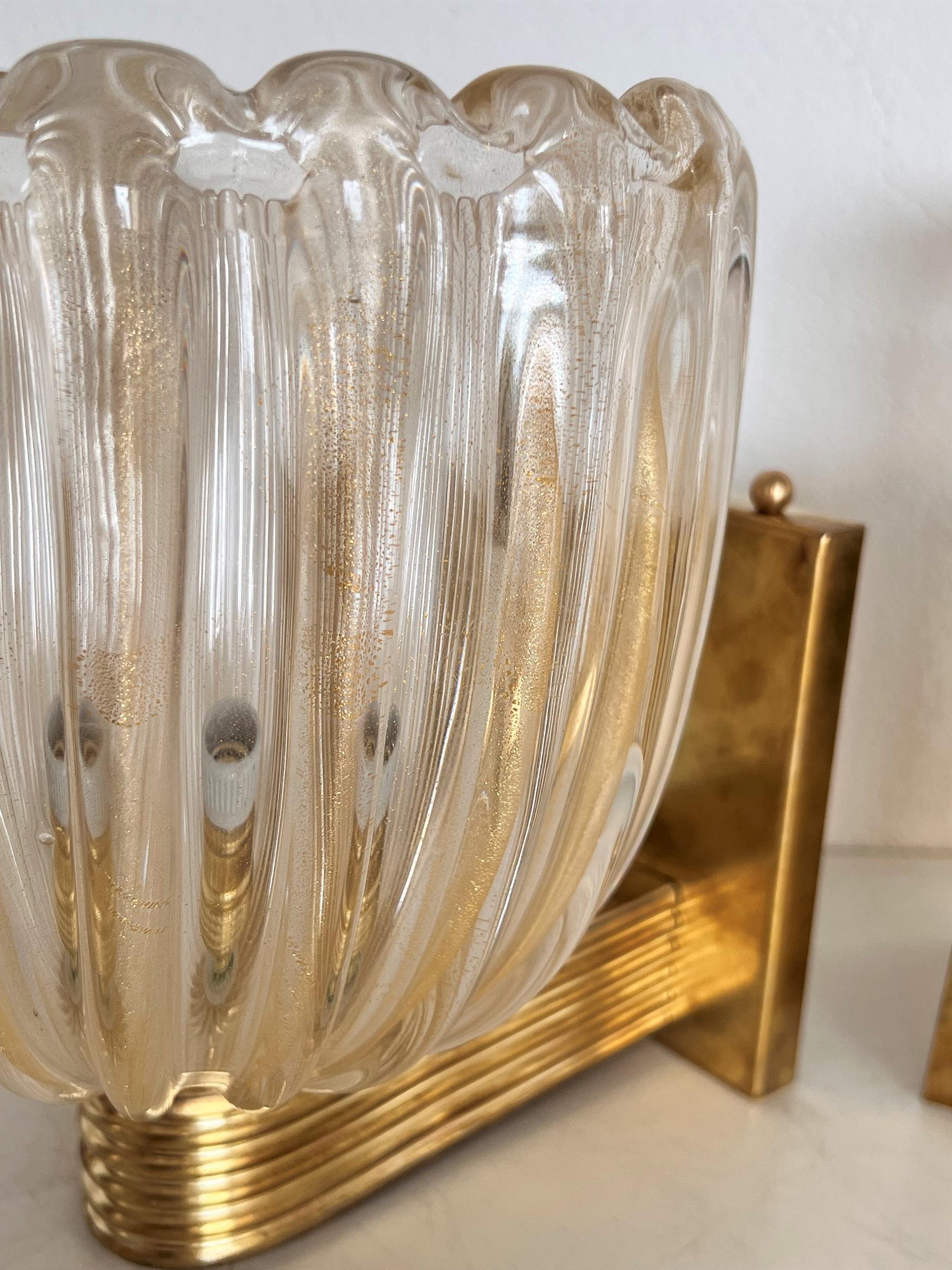 Italian Brass and Murano Glass Wall Lights or Sconces in Art Deco Style, 1990s 8