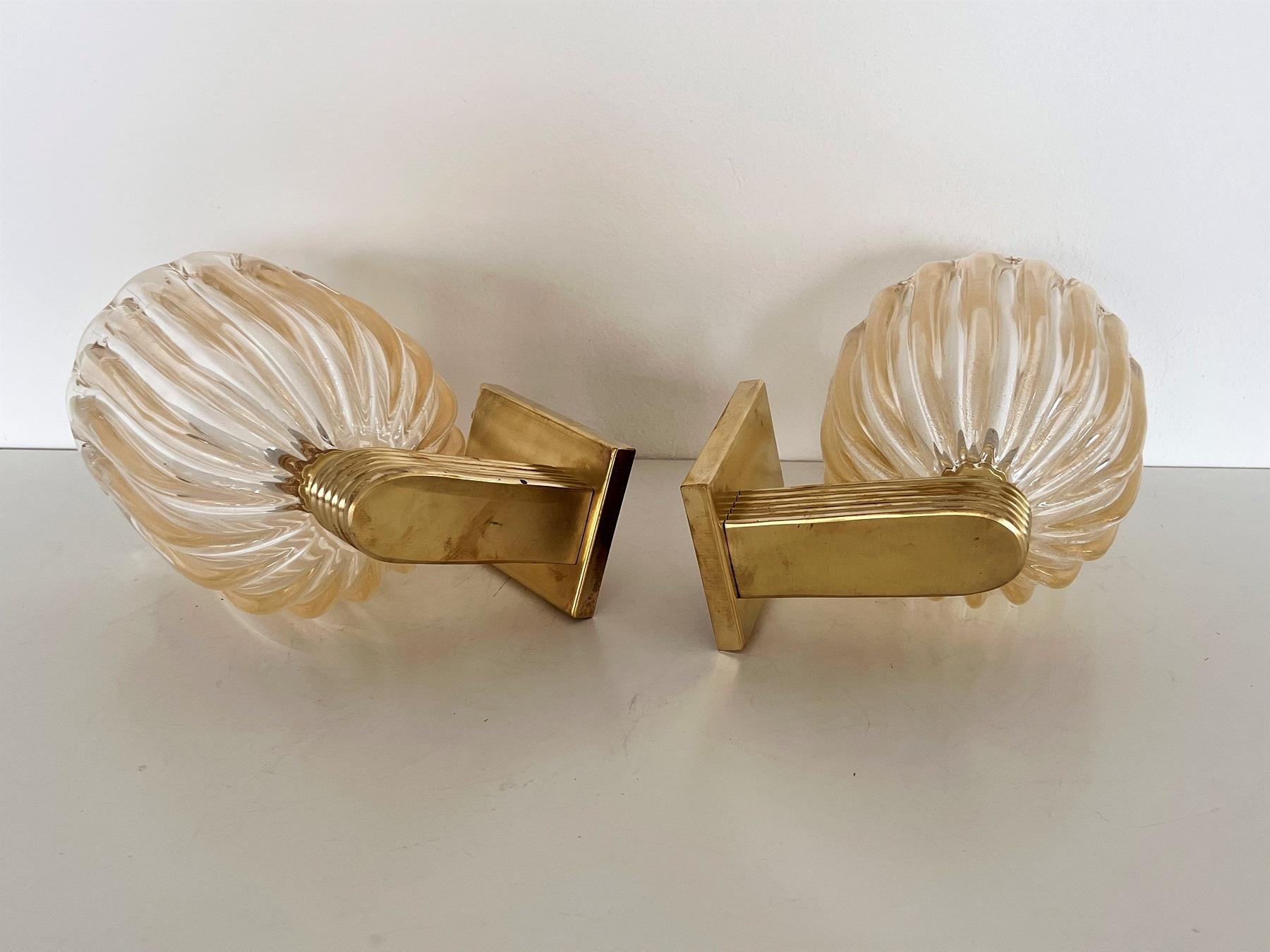 Italian Brass and Murano Glass Wall Lights or Sconces in Art Deco Style, 1990s 8