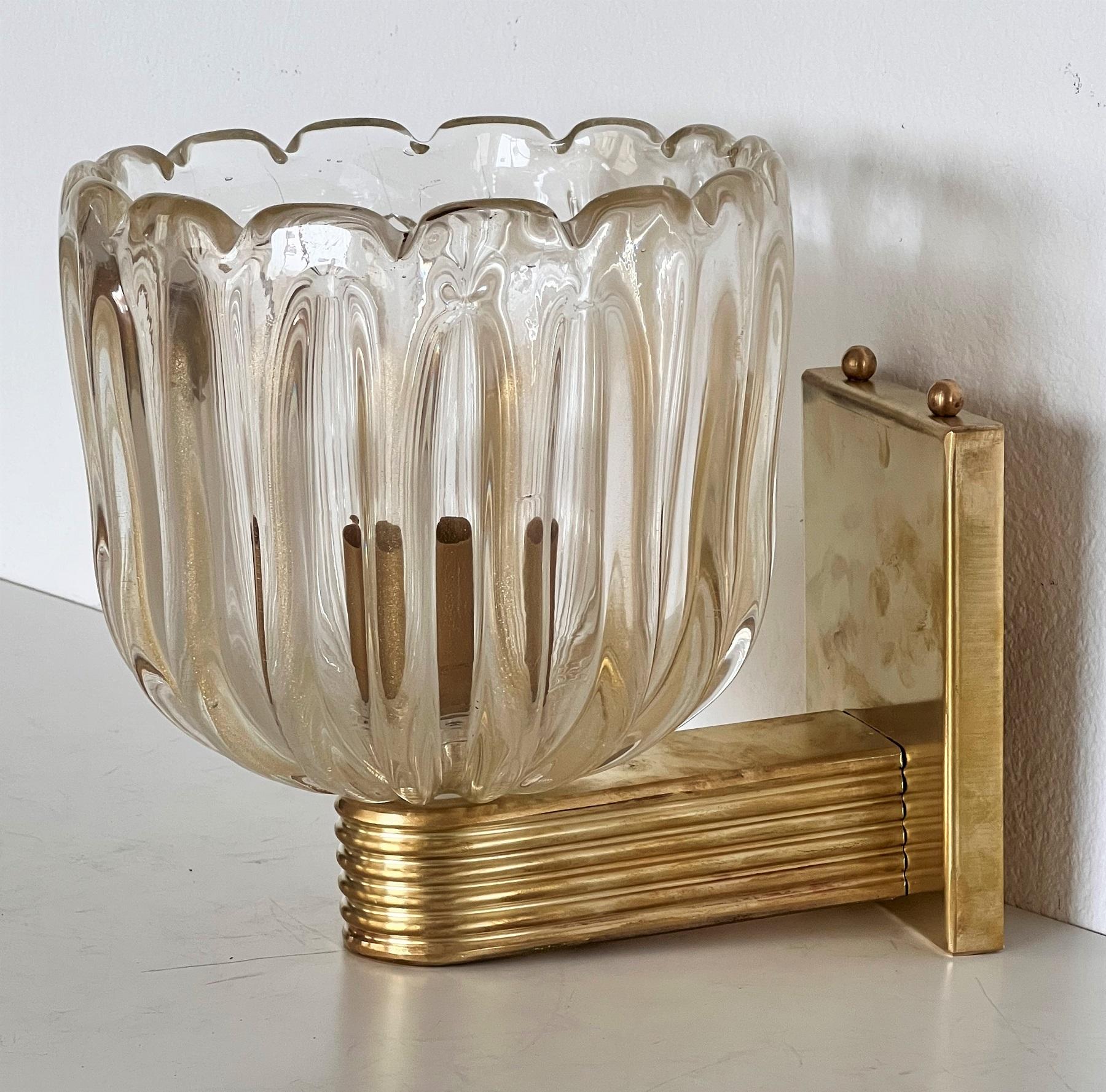 Italian Brass and Murano Glass Wall Light or Sconce in Art Deco Style, 1990s 8