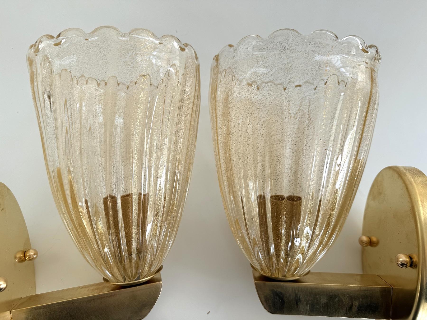 Italian Brass and Murano Glass Wall Lights or Sconces in Art Deco Style, 1990s en venta 5