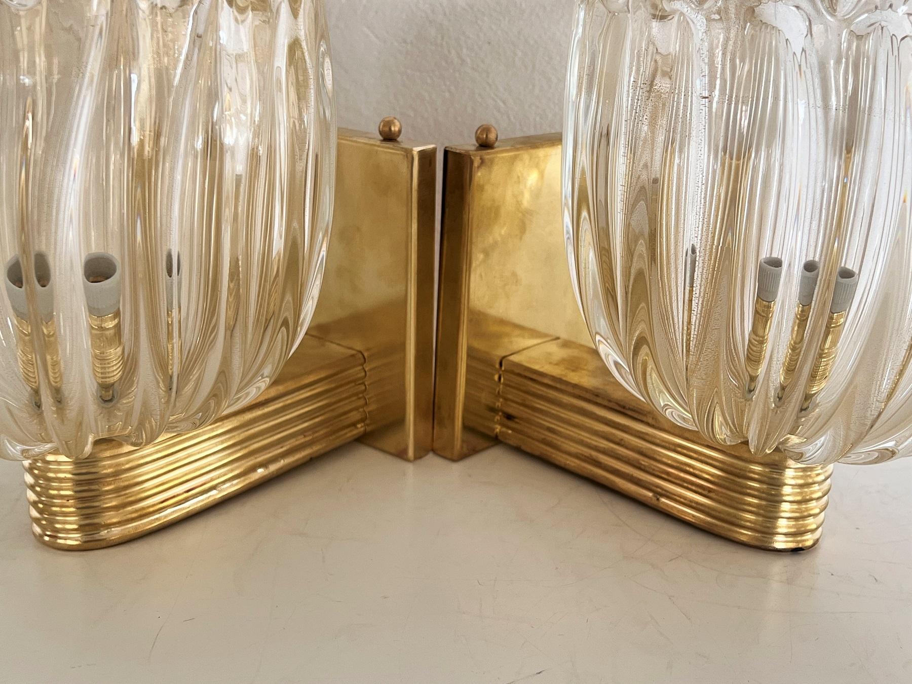 Italian Brass and Murano Glass Wall Lights or Sconces in Art Deco Style, 1990s 9