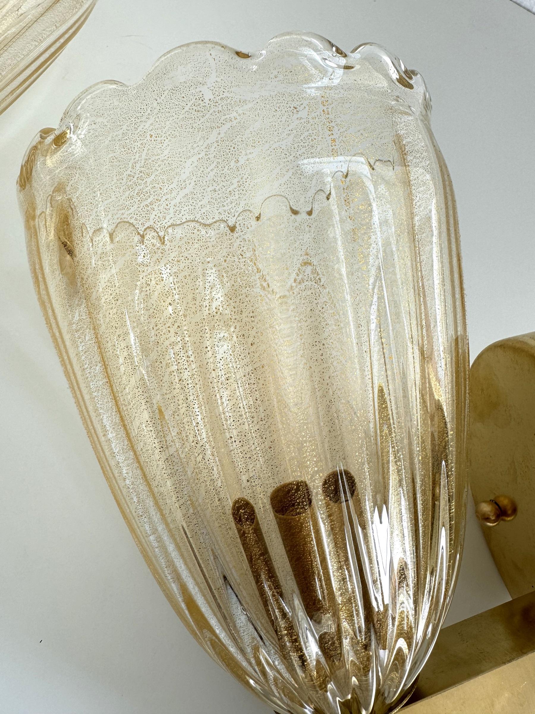 Italian Brass and Murano Glass Wall Lights or Sconces in Art Deco Style, 1990s en venta 6