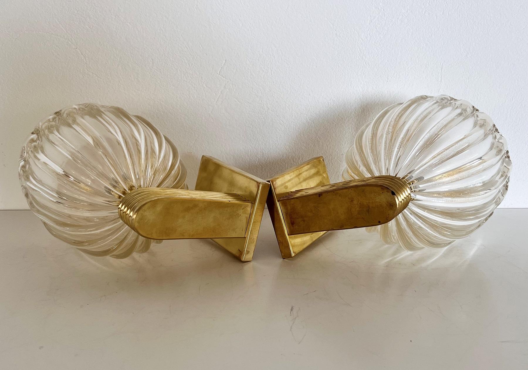 Italian Brass and Murano Glass Wall Lights or Sconces in Art Deco Style, 1990s 10