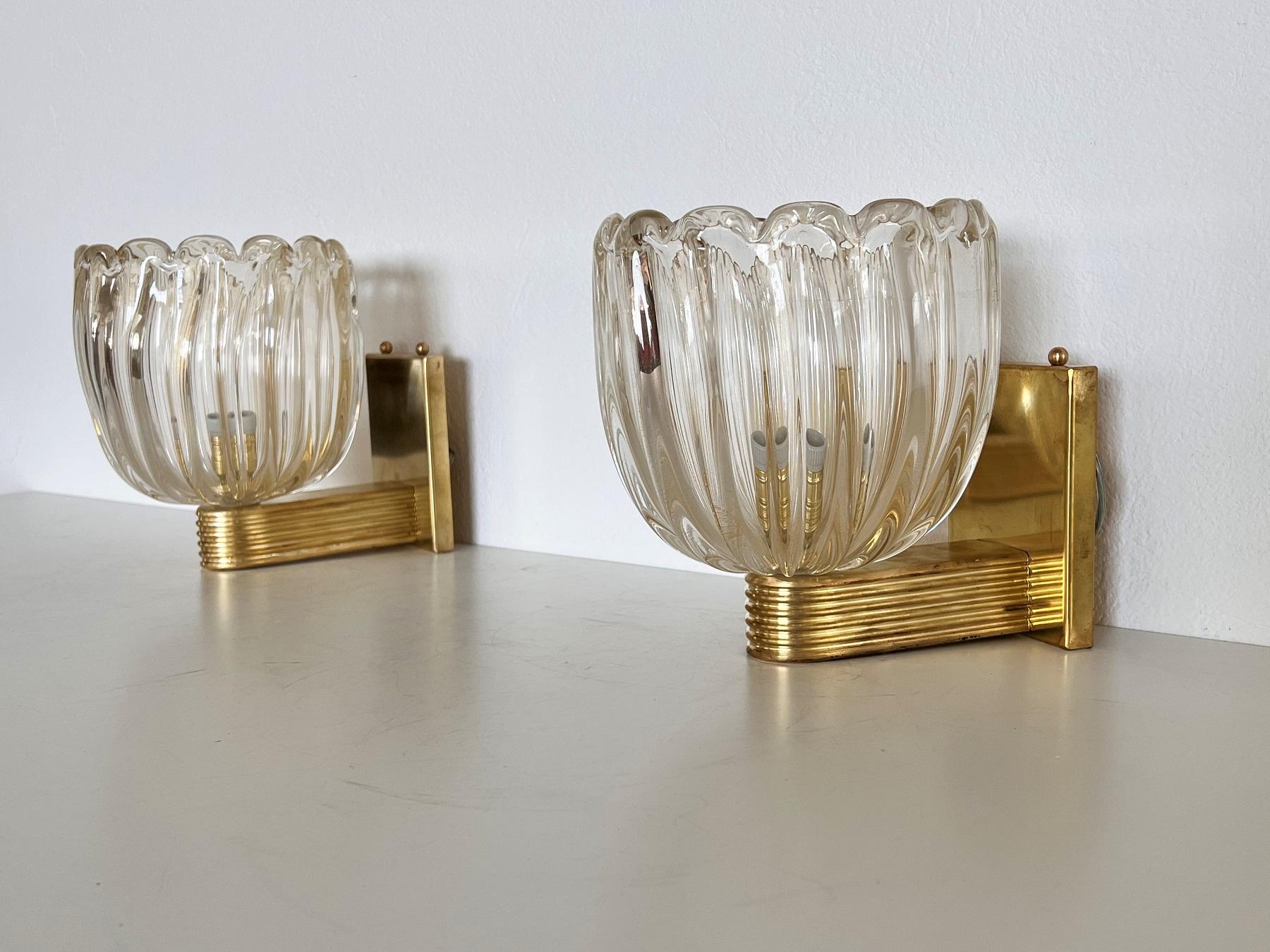 Italian Brass and Murano Glass Wall Lights or Sconces in Art Deco Style, 1990s 12