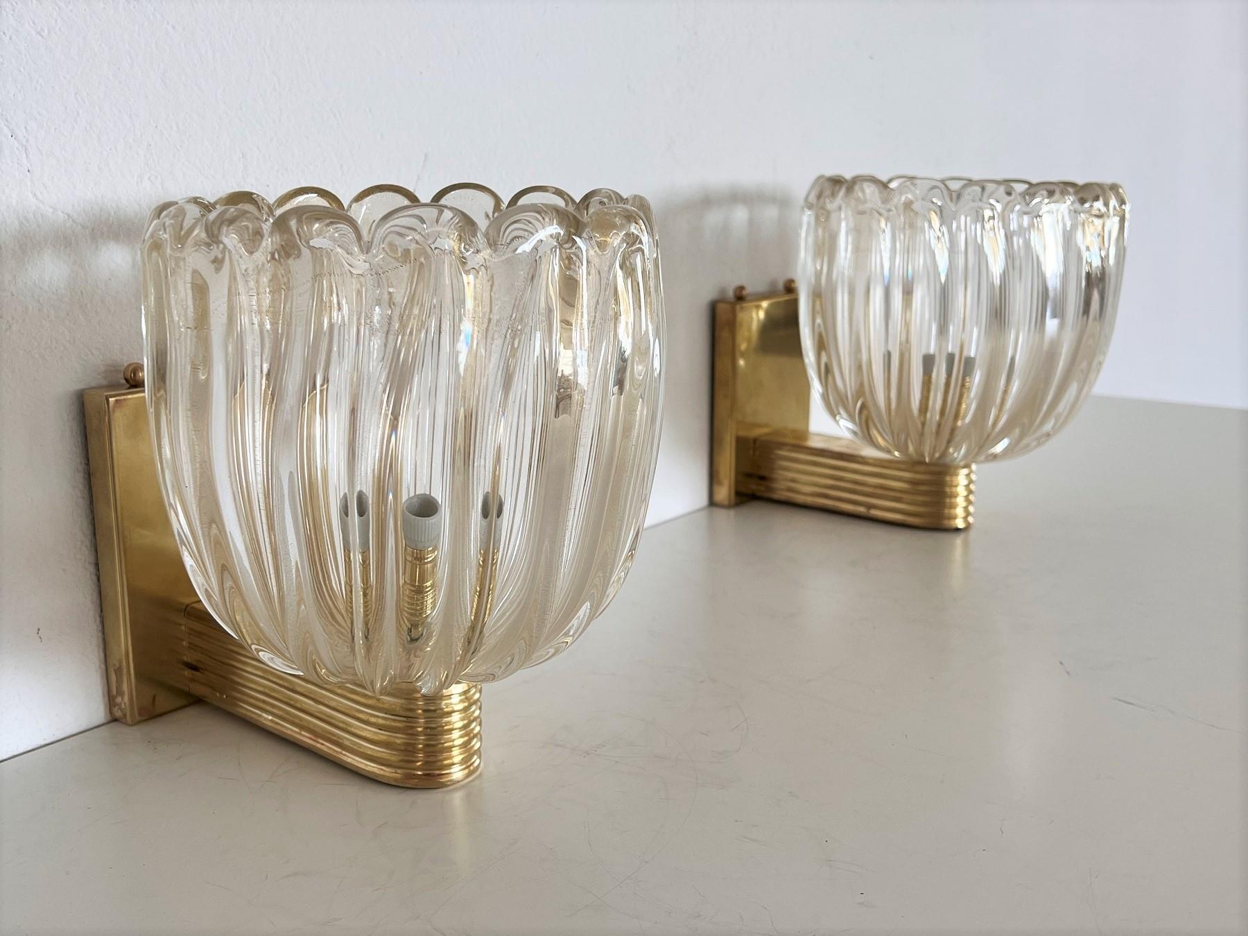 Italian Brass and Murano Glass Wall Lights or Sconces in Art Deco Style, 1990s 13