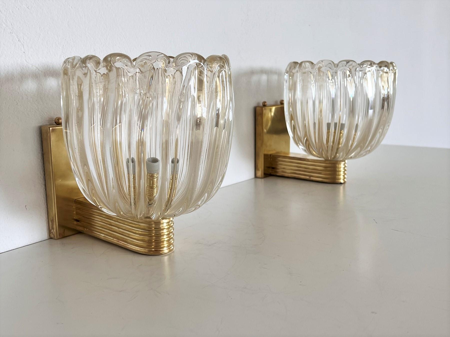 Italian Brass and Murano Glass Wall Lights or Sconces in Art Deco Style, 1990s 14