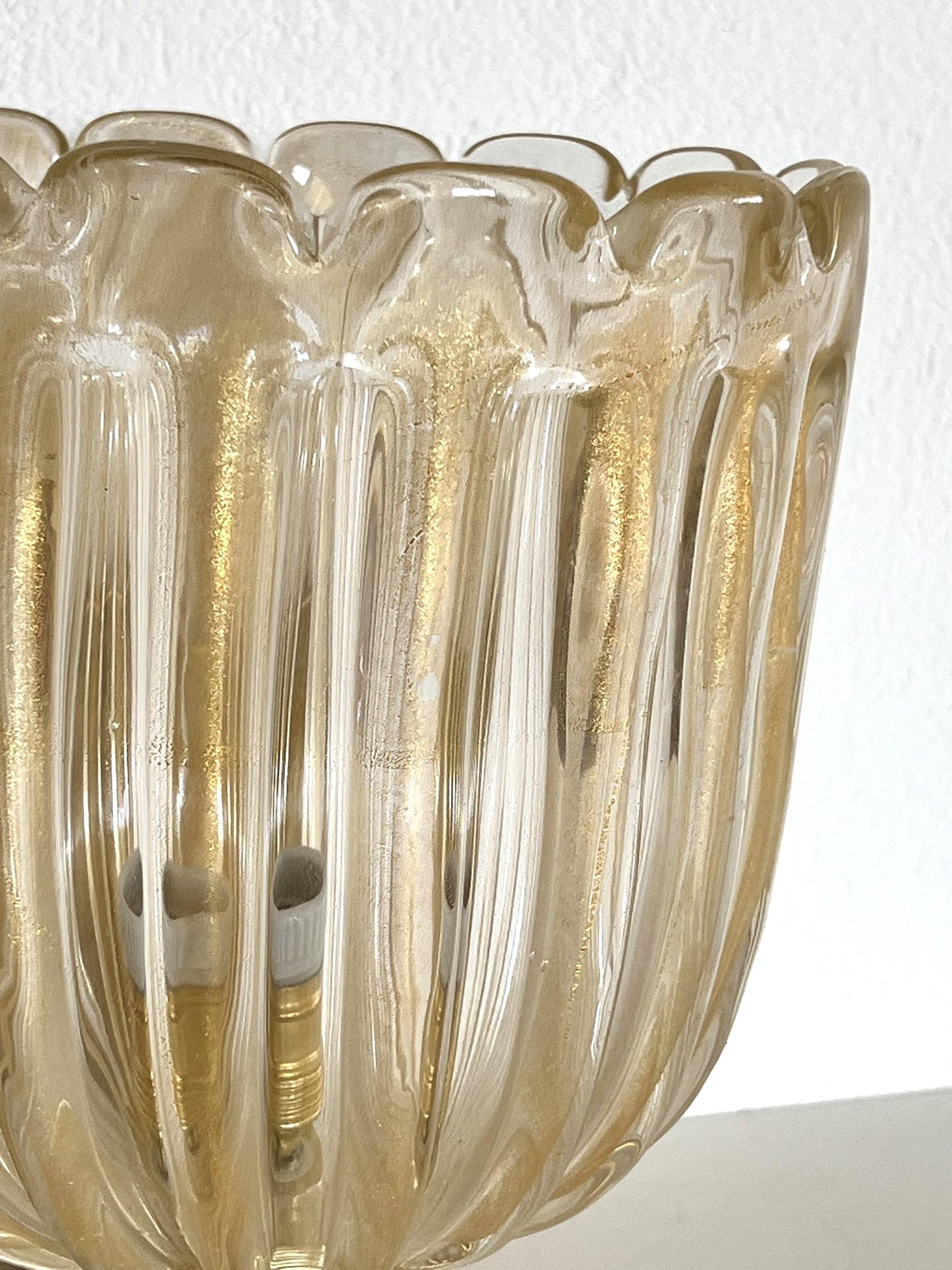 Hand-Crafted Italian Brass and Murano Glass Wall Lights or Sconces in Art Deco Style, 1990s