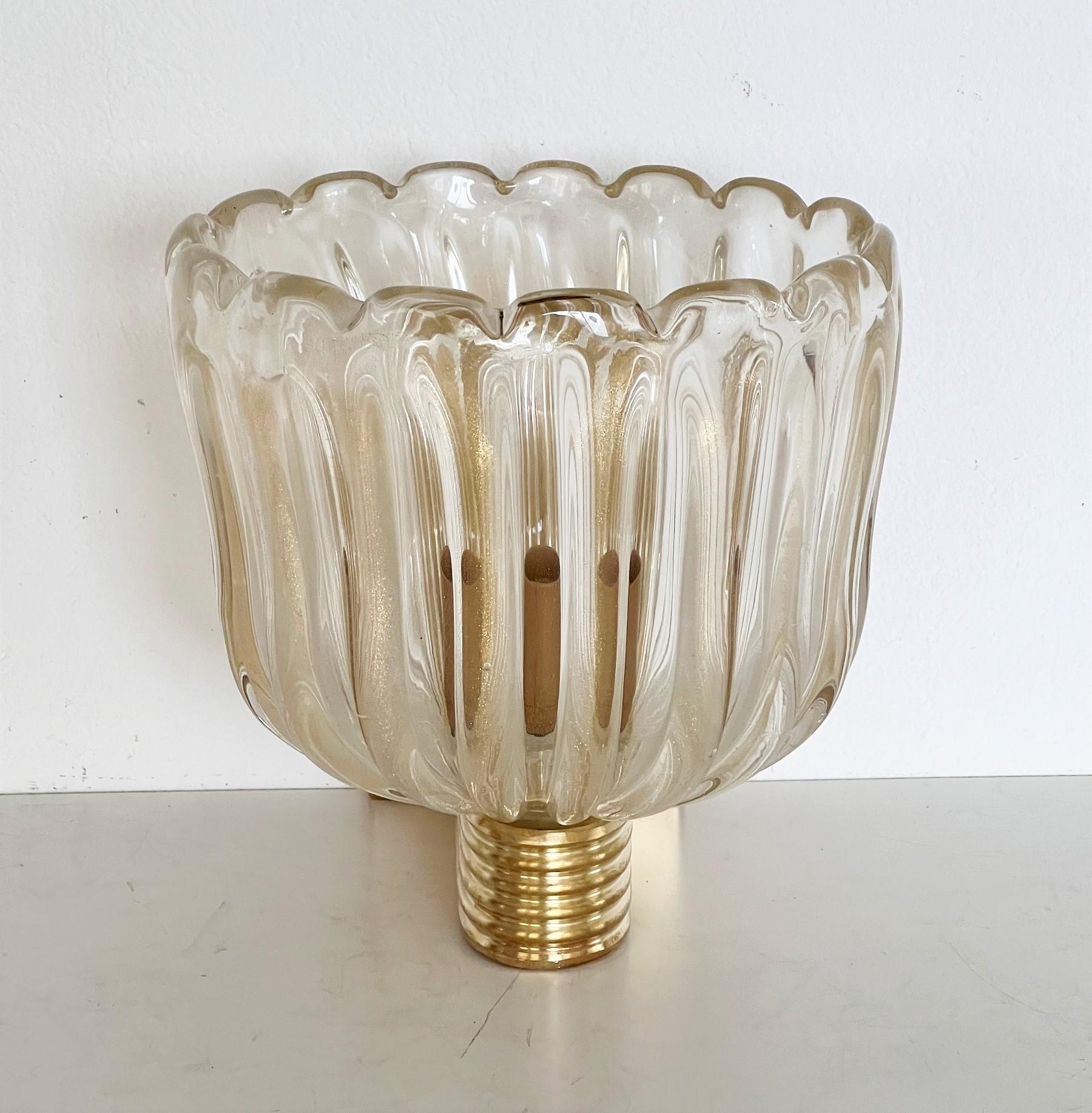 Italian Brass and Murano Glass Wall Light or Sconce in Art Deco Style, 1990s In Good Condition In Morazzone, Varese