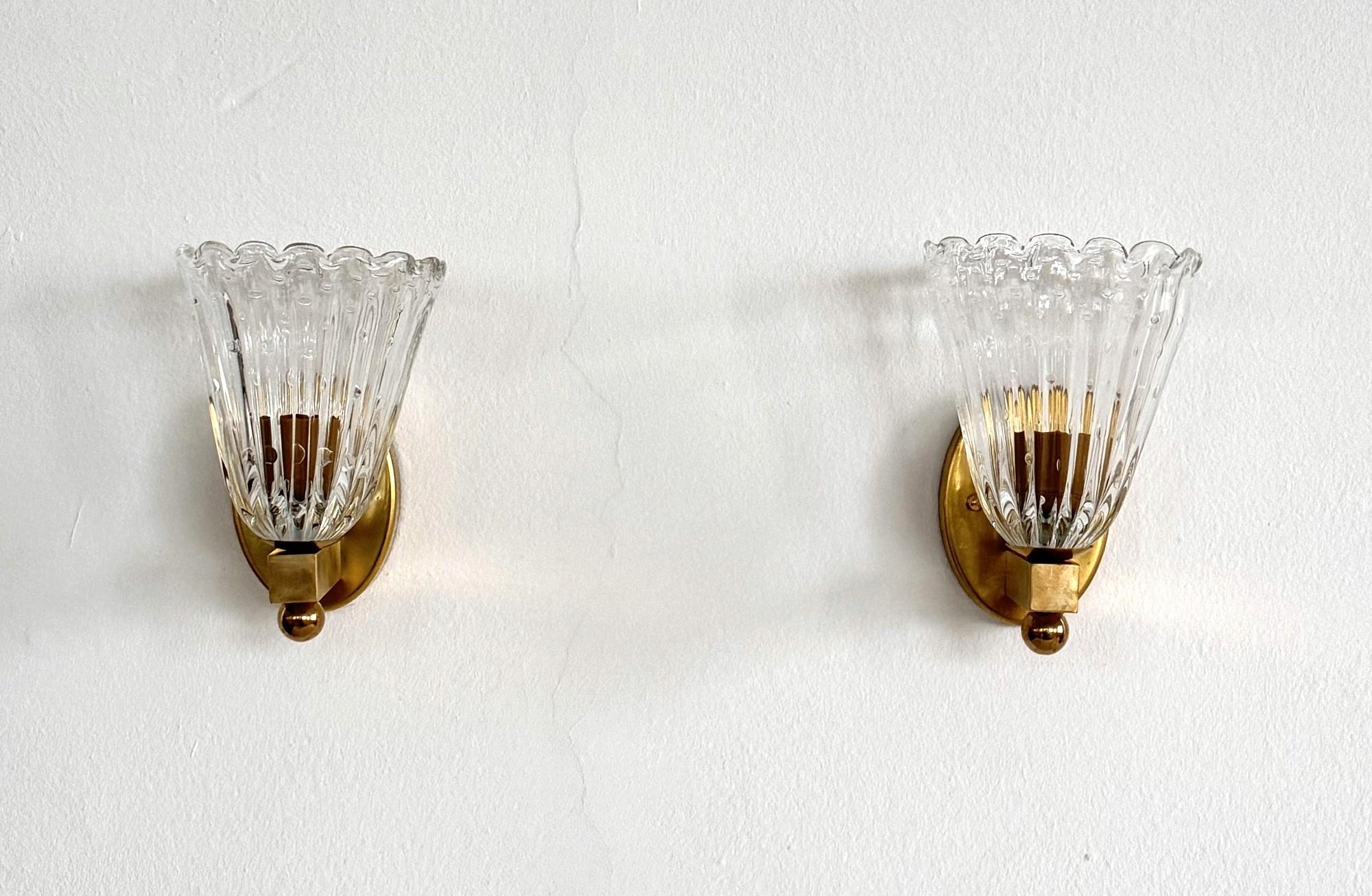 Appliques ou éclairages muraux italiens en laiton et verre de Murano de style Art déco, années 1990 Bon état - En vente à Morazzone, Varese