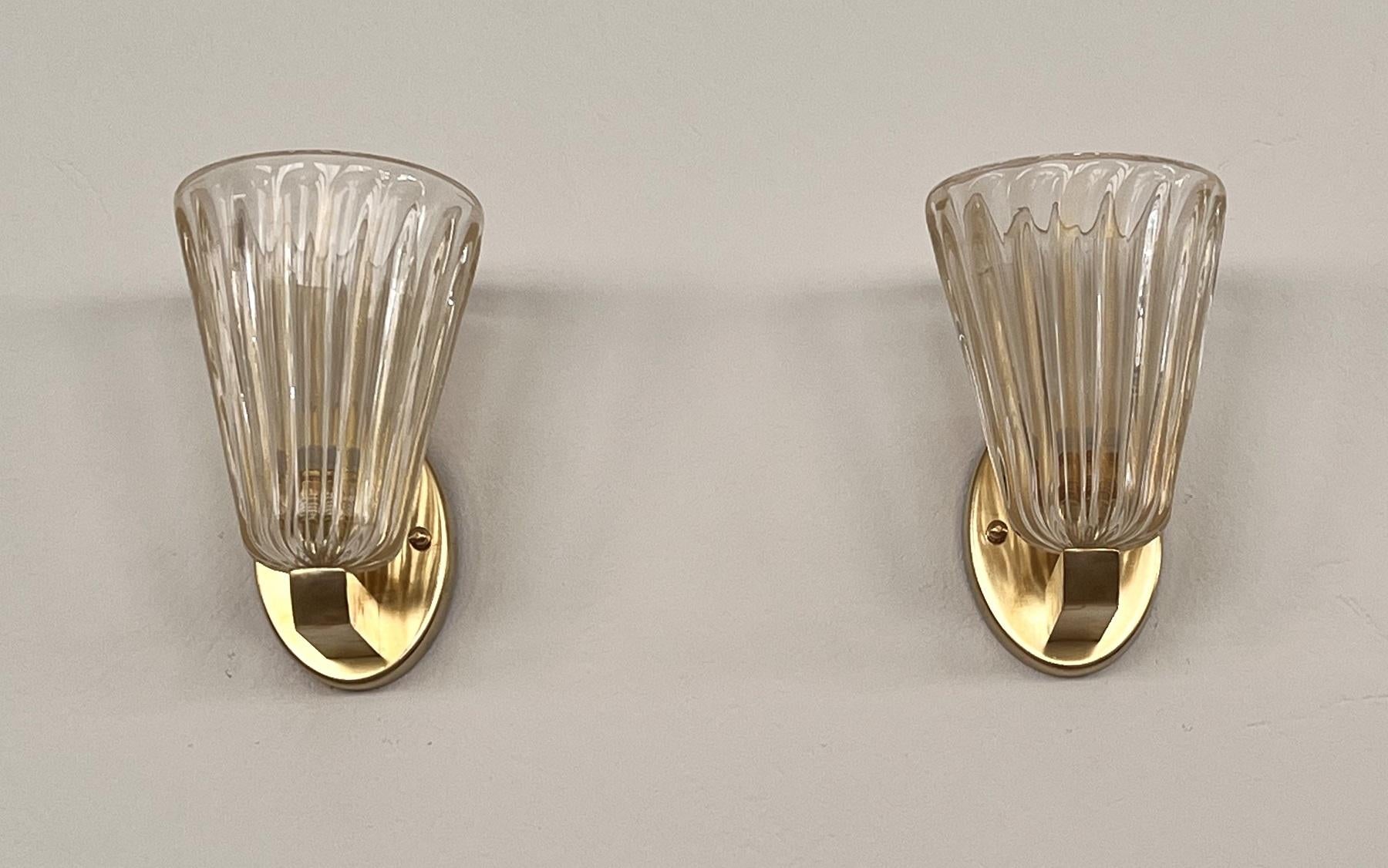 20th Century Italian Brass and Murano Glass Wall Lights or Sconces in Art Deco Style, 1990s