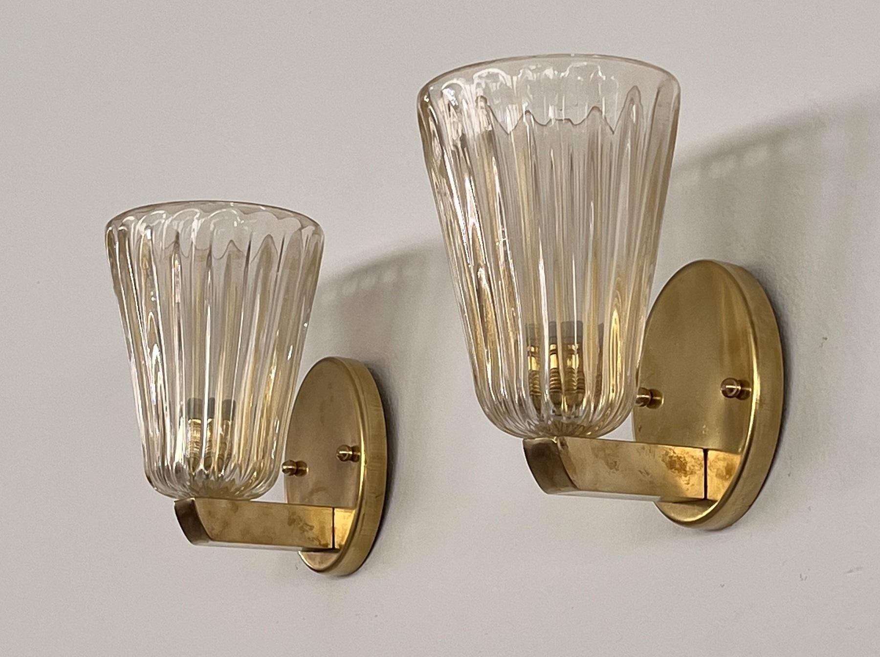 Italian Brass and Murano Glass Wall Lights or Sconces in Art Deco Style, 1990s 1
