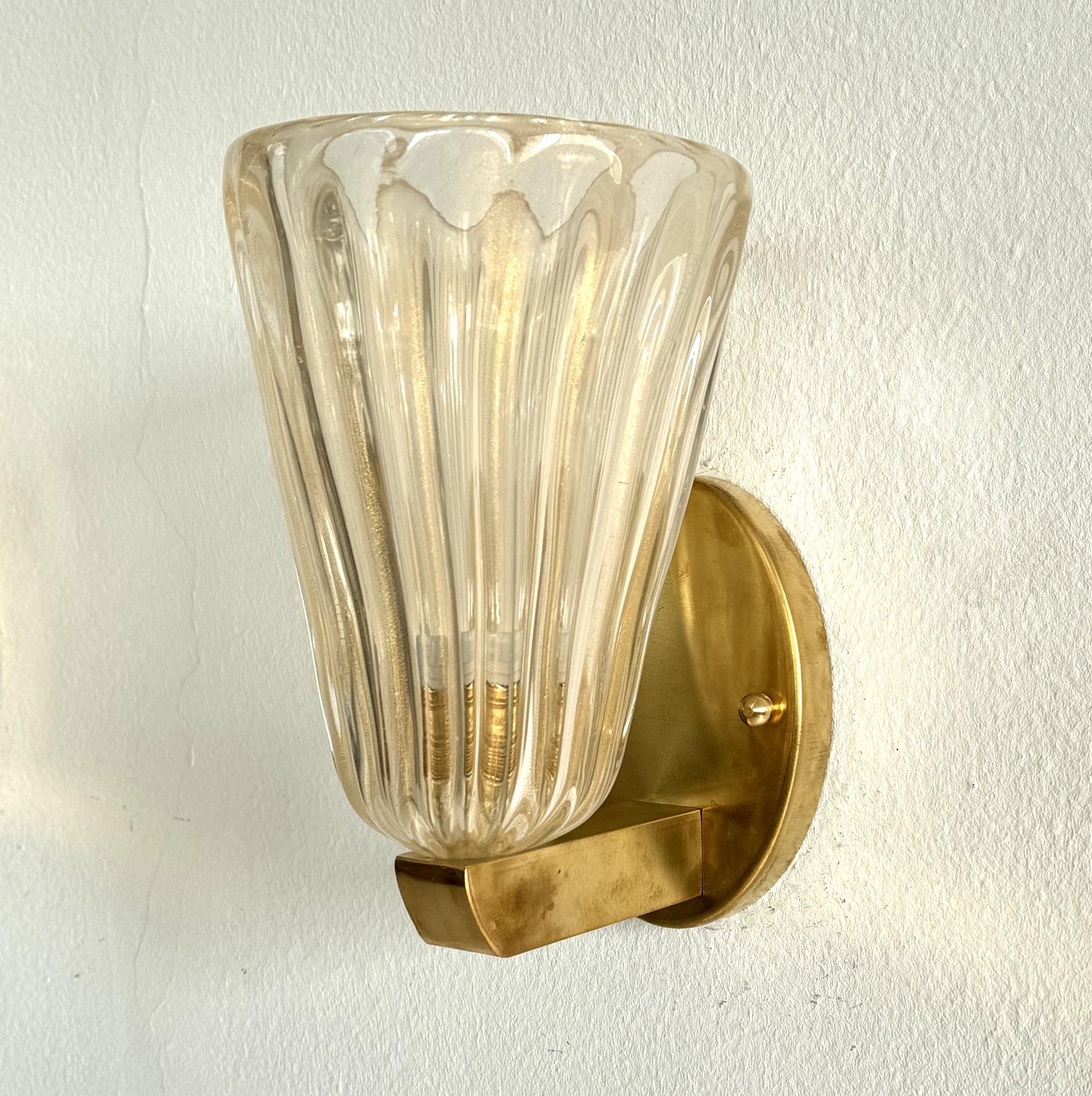 Italian Brass and Murano Glass Wall Lights or Sconces in Art Deco Style, 1990s 2