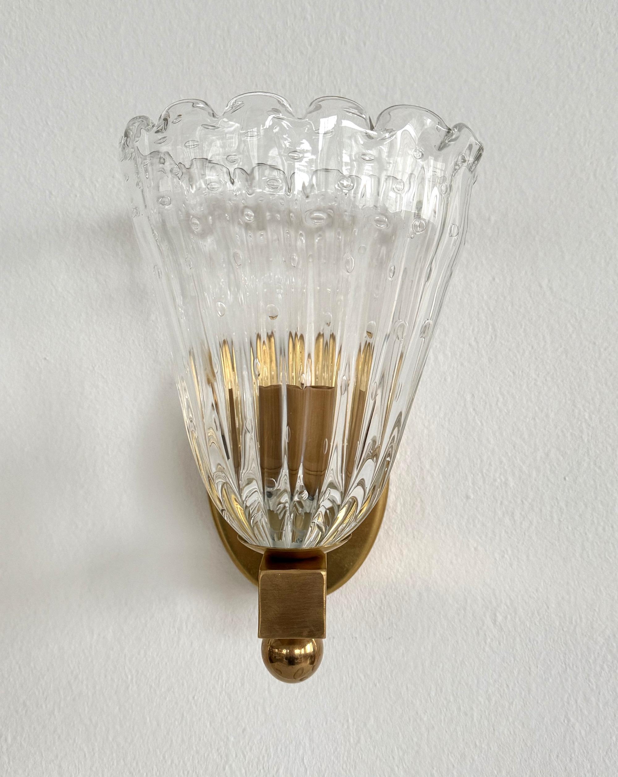 Italian Brass and Murano Glass Wall Lights or Sconces in Art Deco Style, 1990s For Sale 2