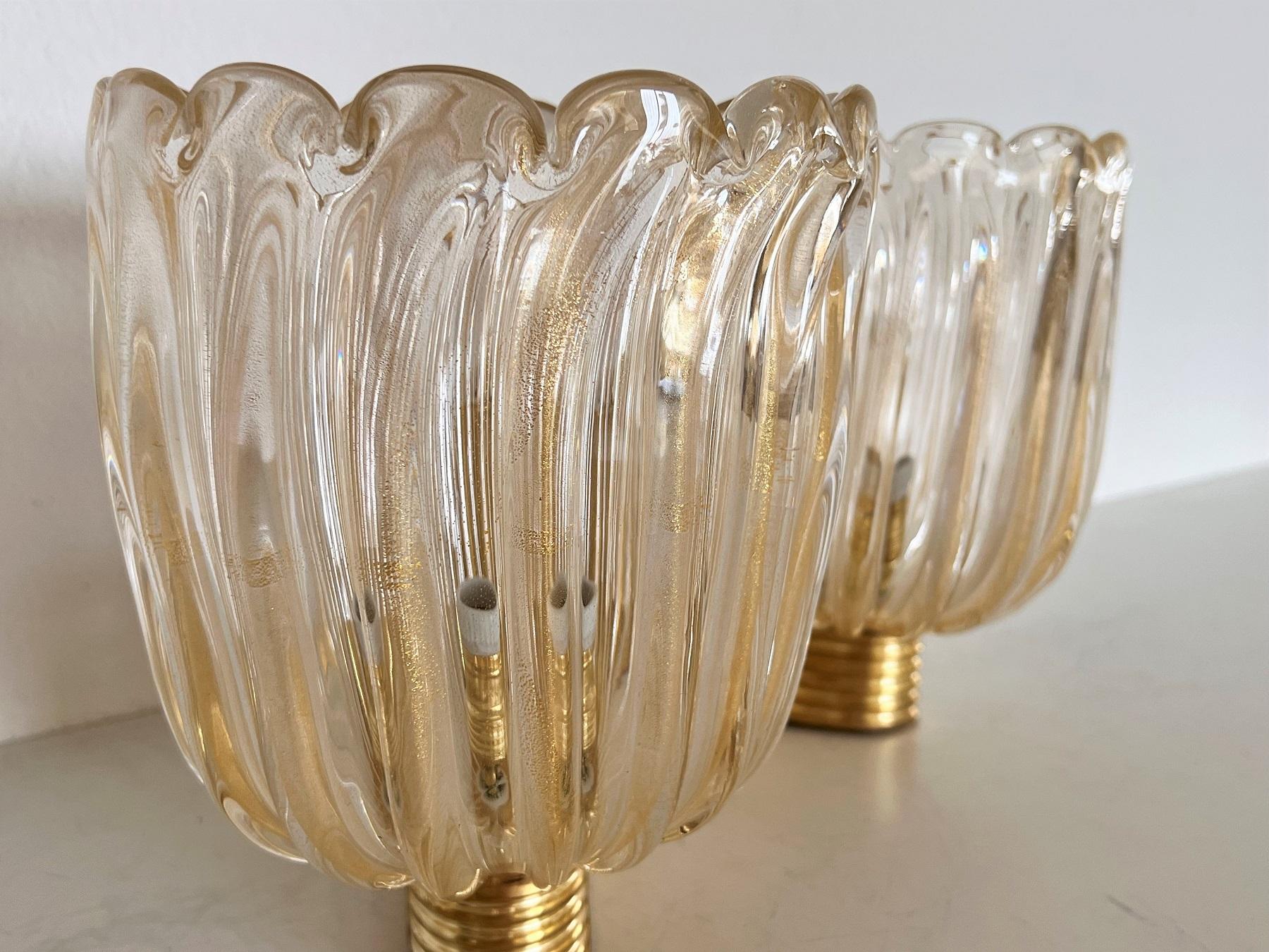 Italian Brass and Murano Glass Wall Lights or Sconces in Art Deco Style, 1990s 2