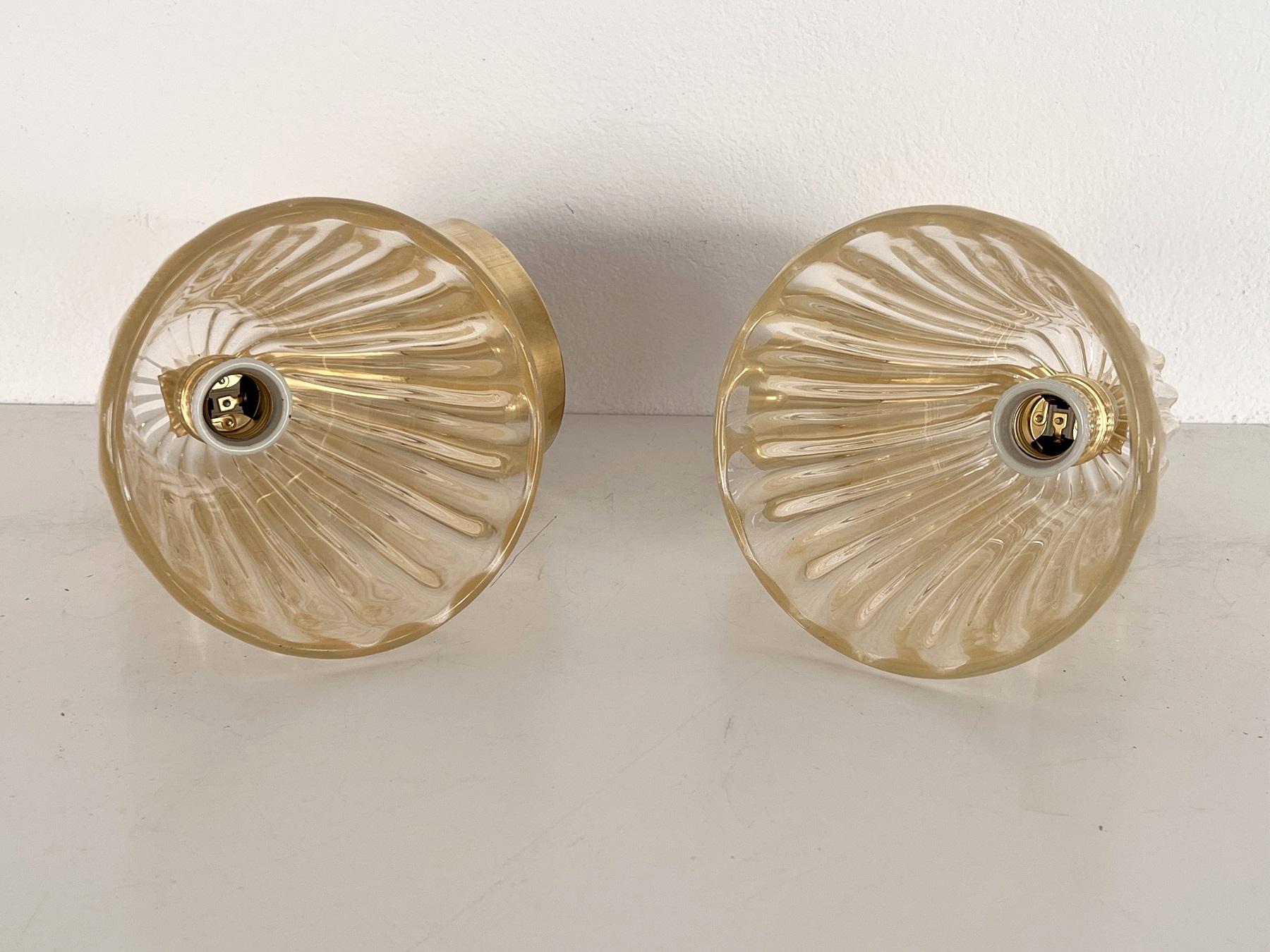Italian Brass and Murano Glass Wall Lights or Sconces in Art Deco Style, 1990s 3