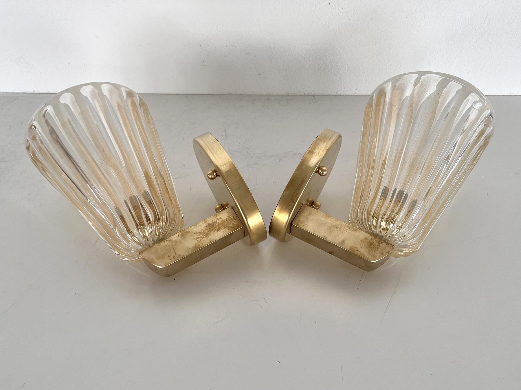 Italian Brass and Murano Glass Wall Lights or Sconces in Art Deco Style, 1990s 3