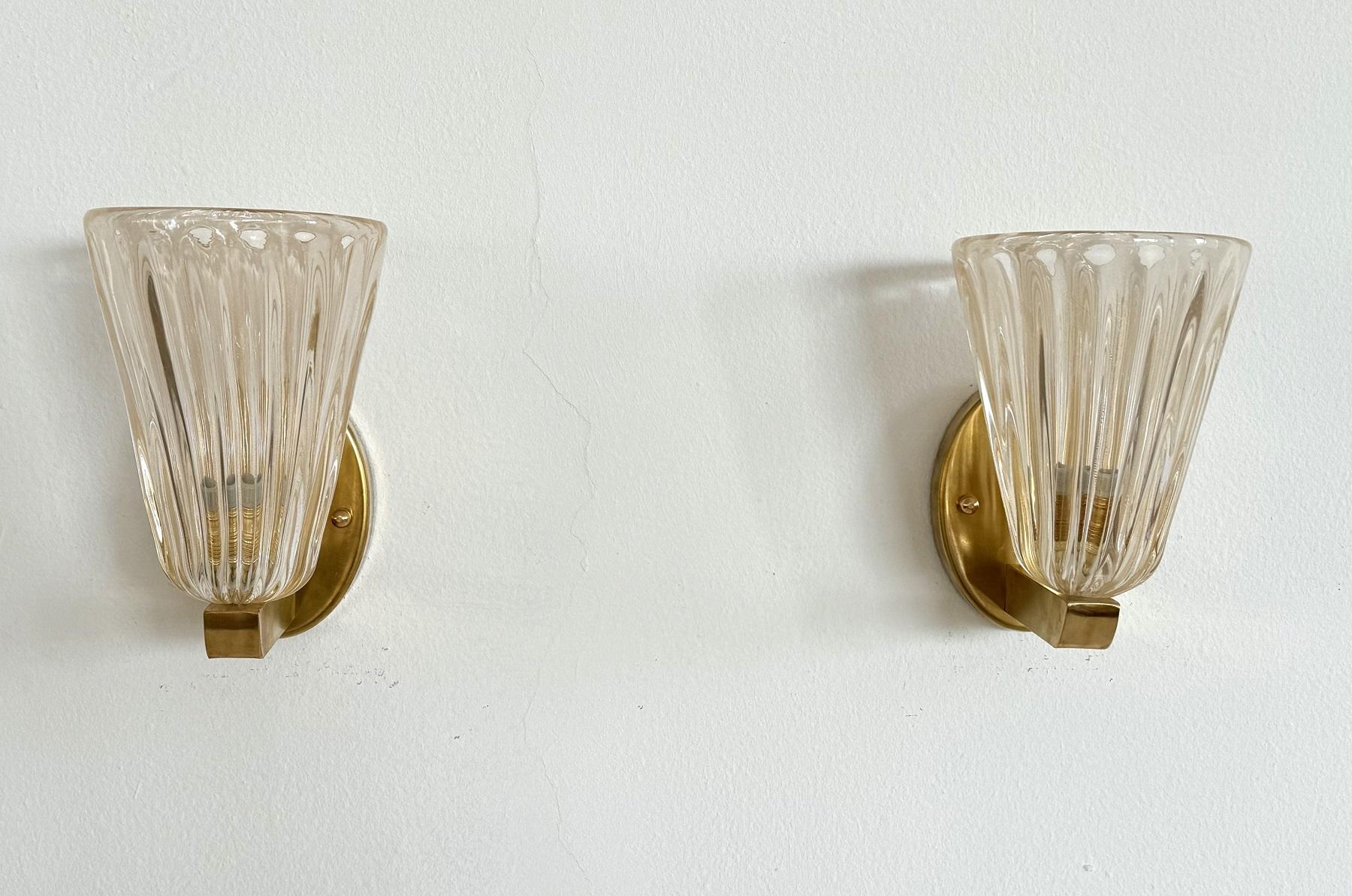 Italian Brass and Murano Glass Wall Lights or Sconces in Art Deco Style, 1990s 3