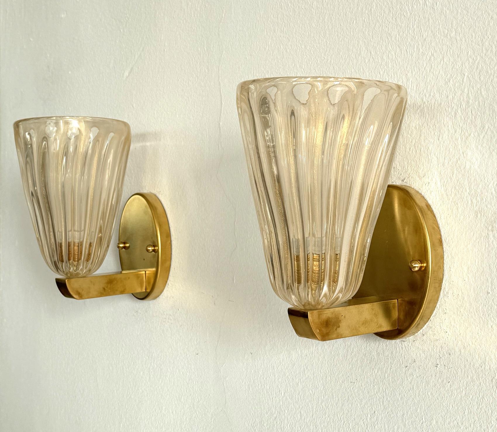 Italian Brass and Murano Glass Wall Lights or Sconces in Art Deco Style, 1990s 3