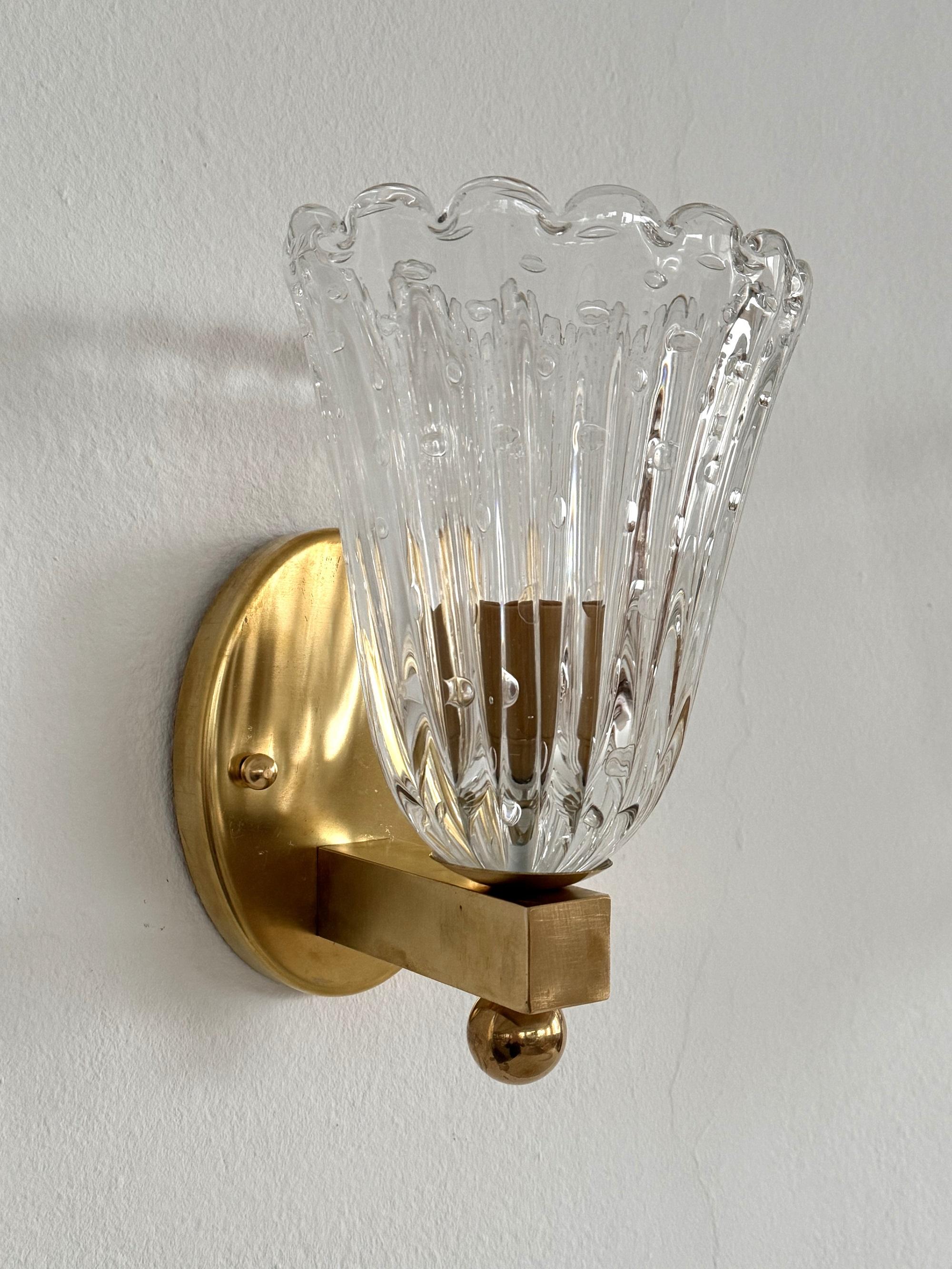 Italian Brass and Murano Glass Wall Lights or Sconces in Art Deco Style, 1990s For Sale 3
