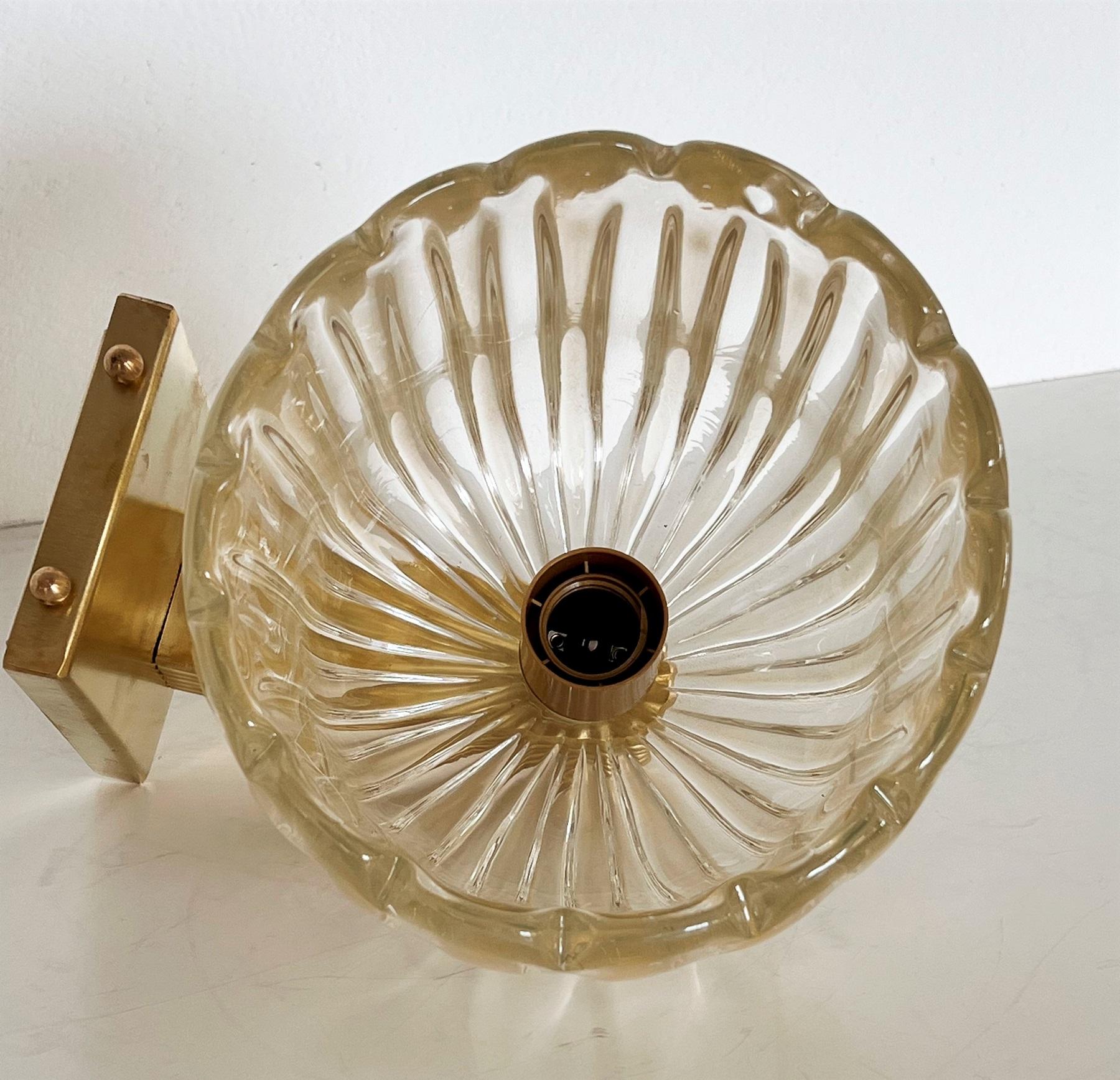 Italian Brass and Murano Glass Wall Light or Sconce in Art Deco Style, 1990s 4