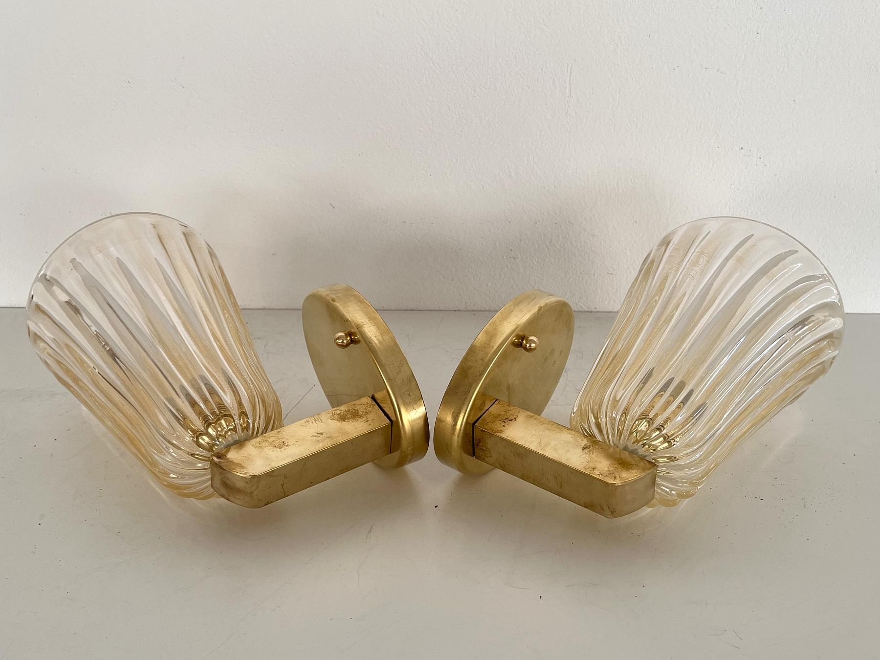 Italian Brass and Murano Glass Wall Lights or Sconces in Art Deco Style, 1990s 4