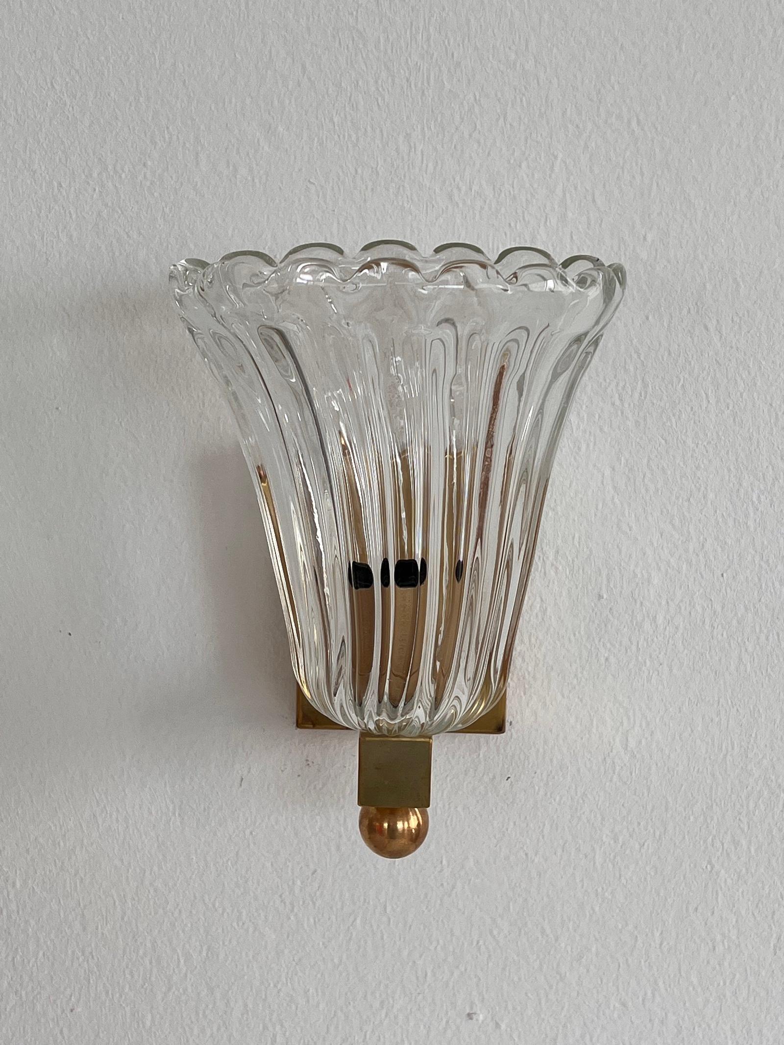 Italian Brass and Murano Glass Wall Lights or Sconces in Art Deco Style, 1990s For Sale 4