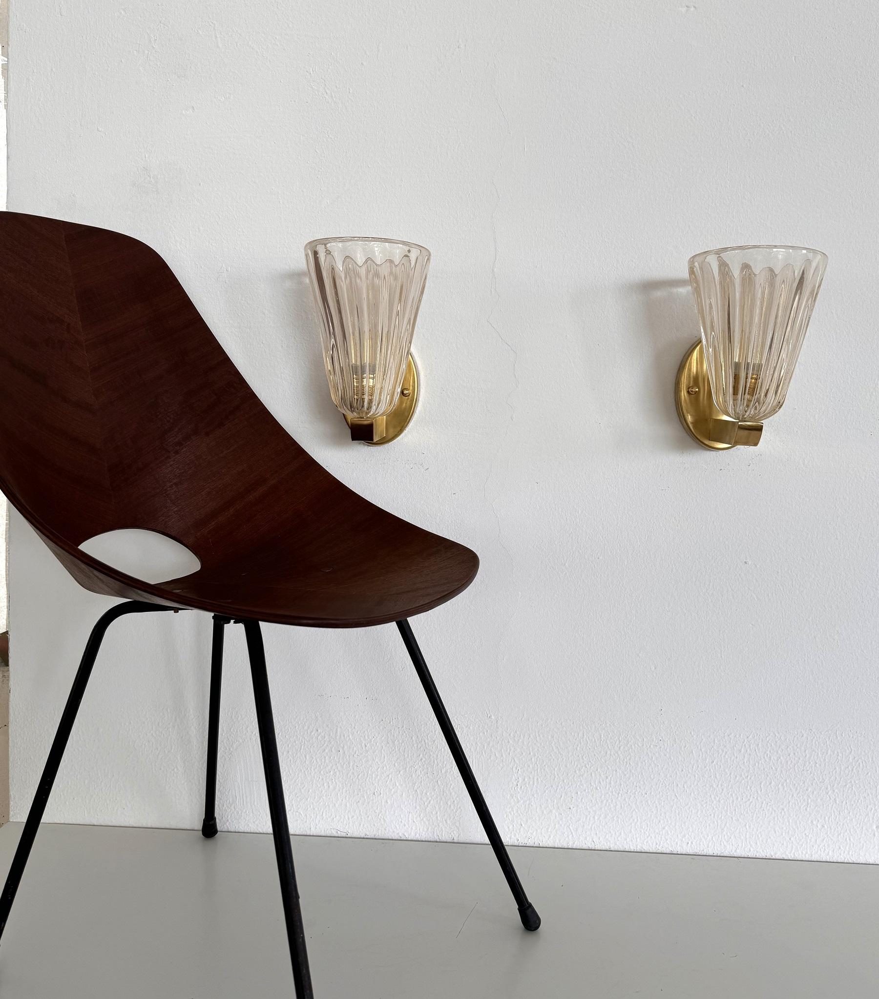 Italian Brass and Murano Glass Wall Lights or Sconces in Art Deco Style, 1990s 4