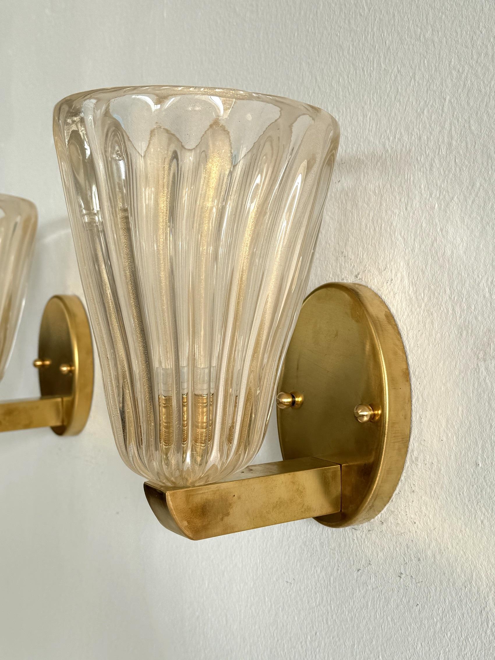 Italian Brass and Murano Glass Wall Lights or Sconces in Art Deco Style, 1990s 4
