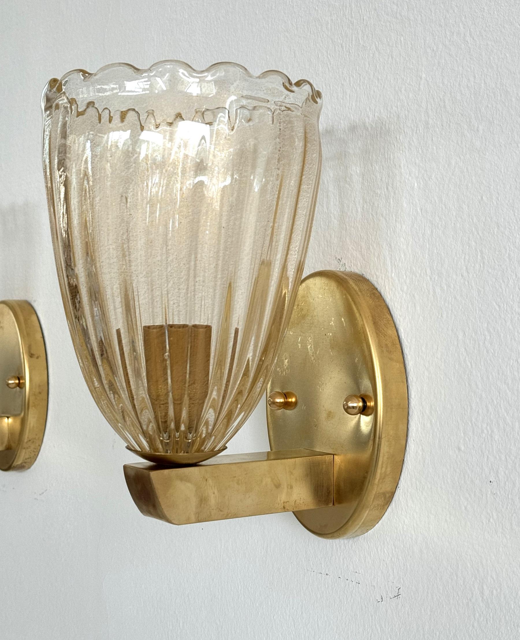 Italian Brass and Murano Glass Wall Lights or Sconces in Art Deco Style, 1990s en venta 1