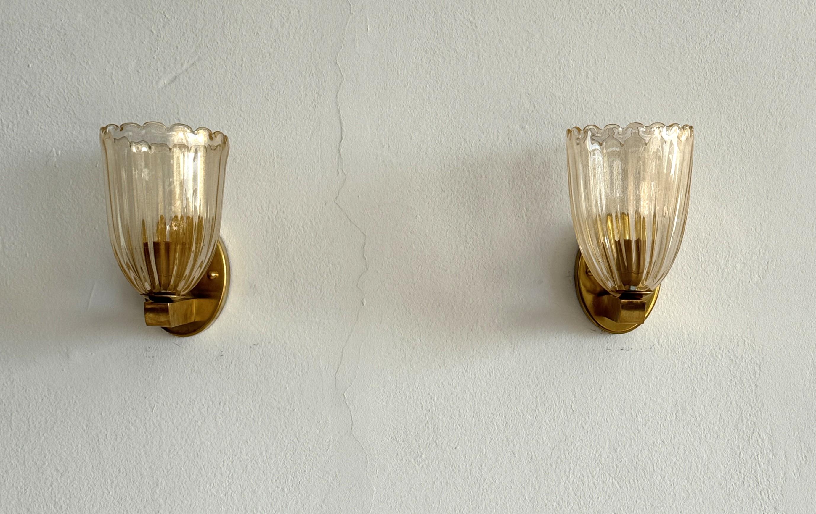 Applique o Sconcese in ottone e vetro di Murano in stile Art Déco, anni '1990 in vendita 2