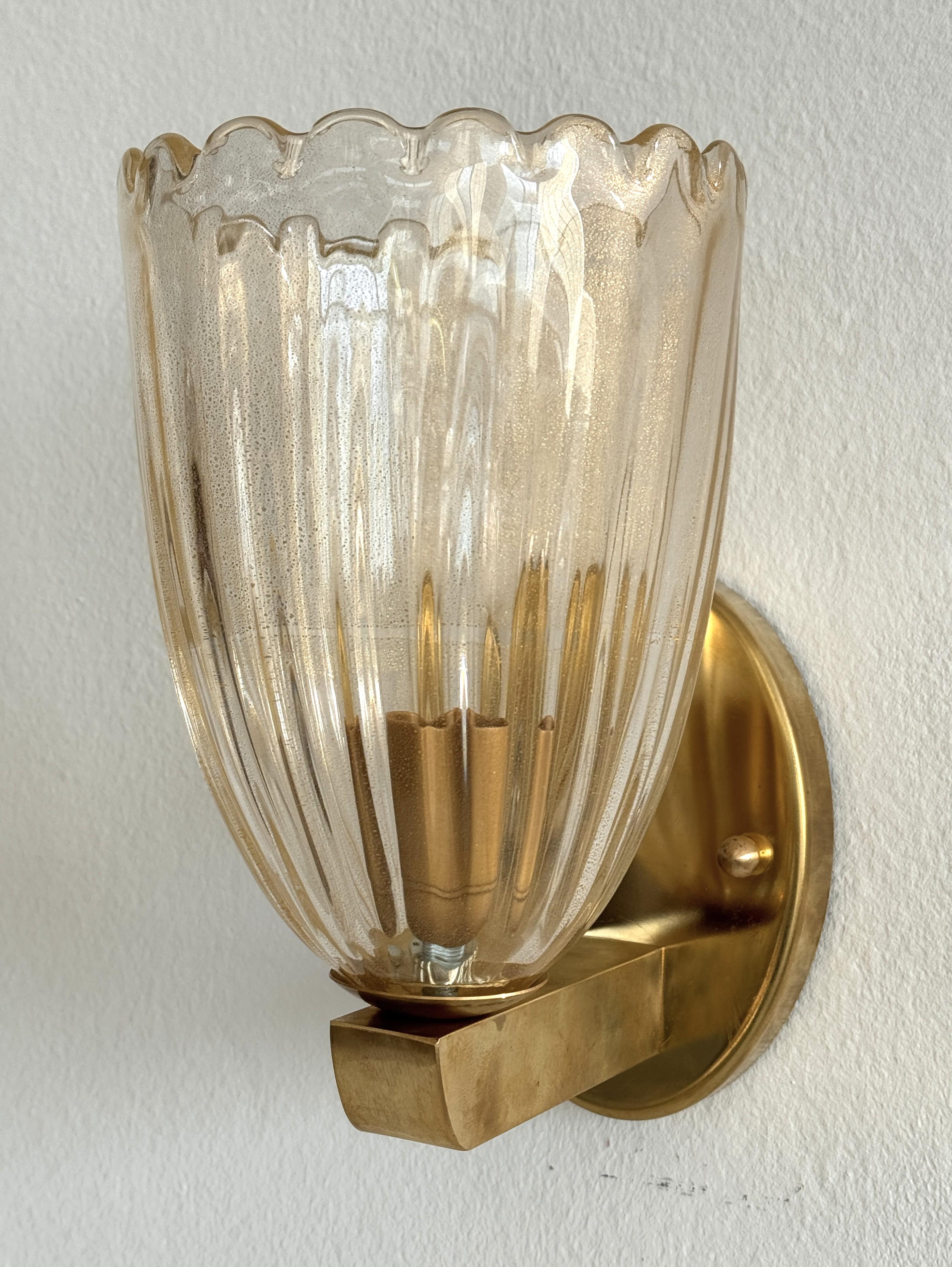 Italian Brass and Murano Glass Wall Lights or Sconces in Art Deco Style, 1990s For Sale 4